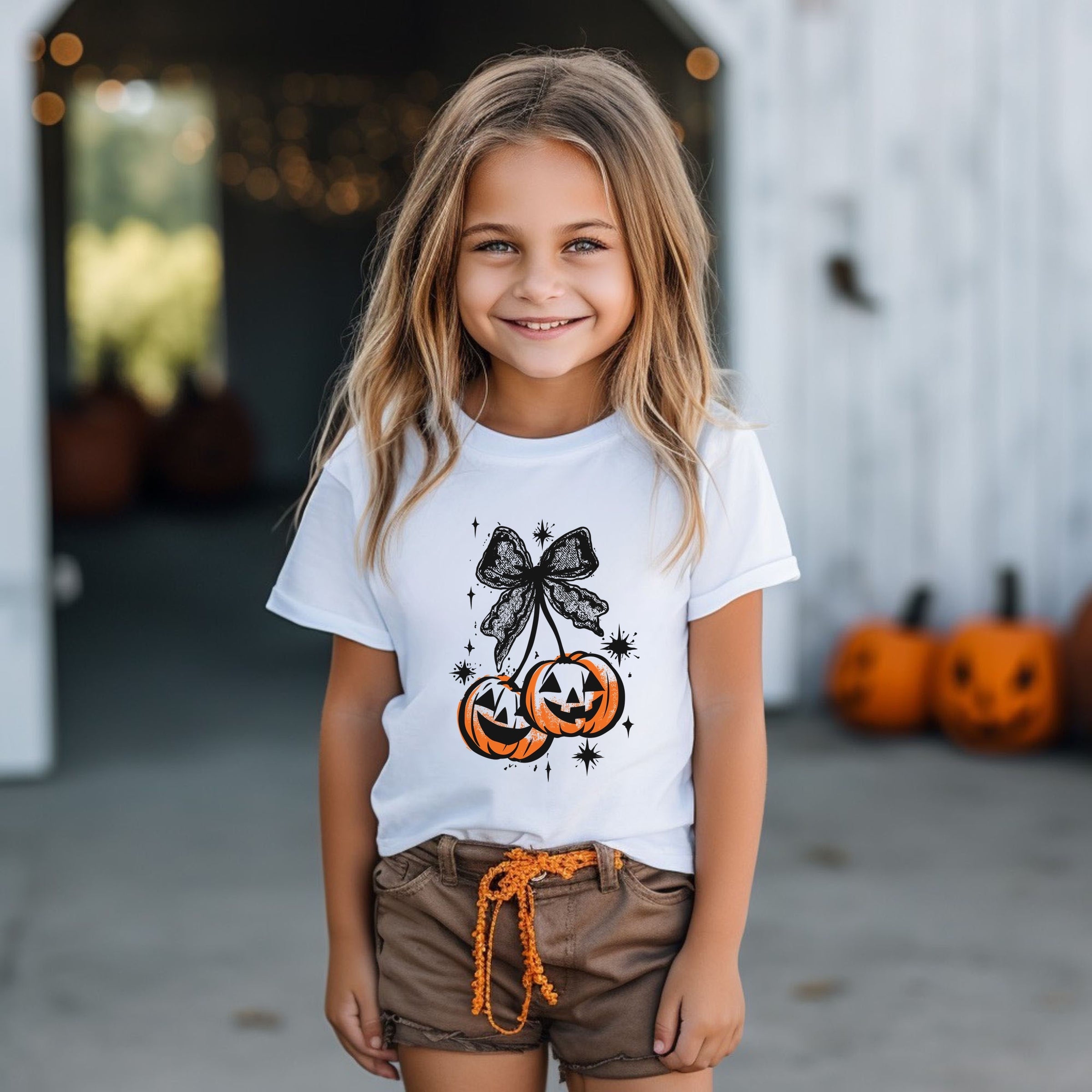 Coquette Pumpkin Cherries - Youth Short Sleeve Graphic T-Shirt and Toddler Short Sleeve Graphic T-Shirt