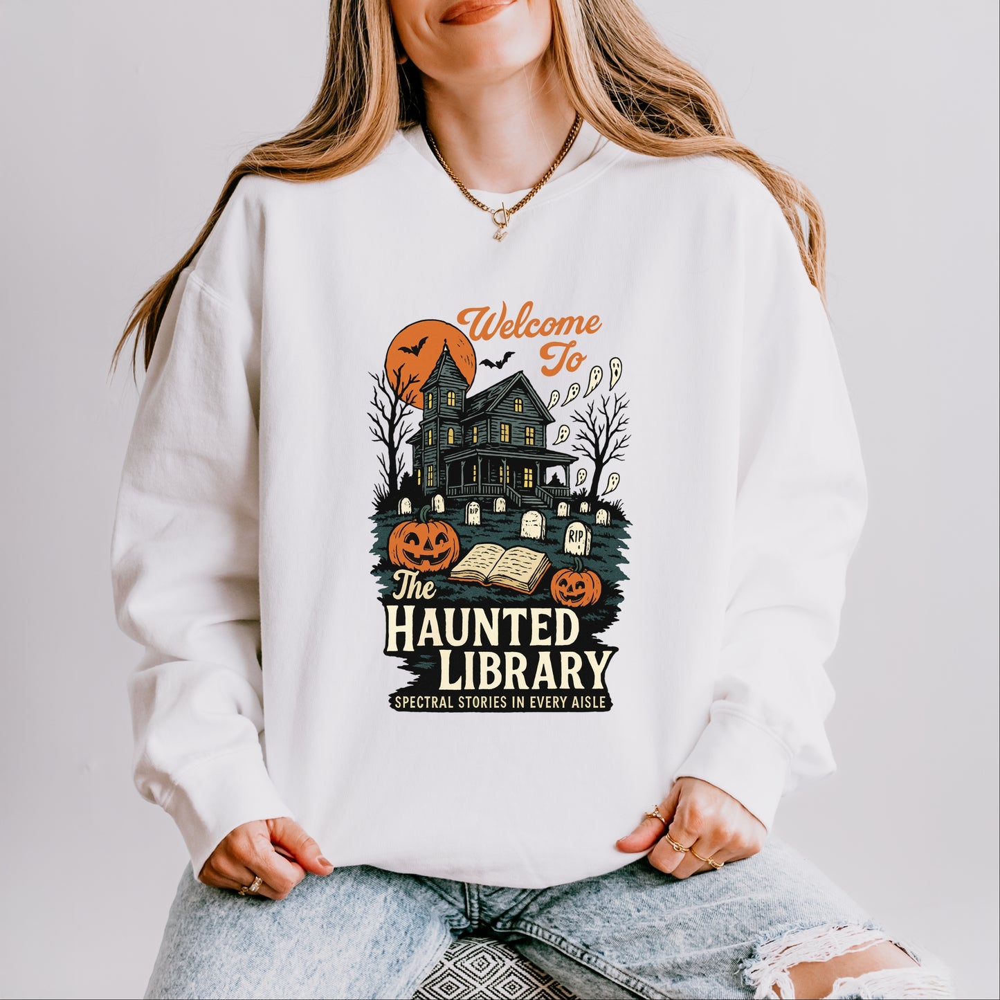 The Haunted Library - Womens Lightweight Garment Dyed Sweatshirt