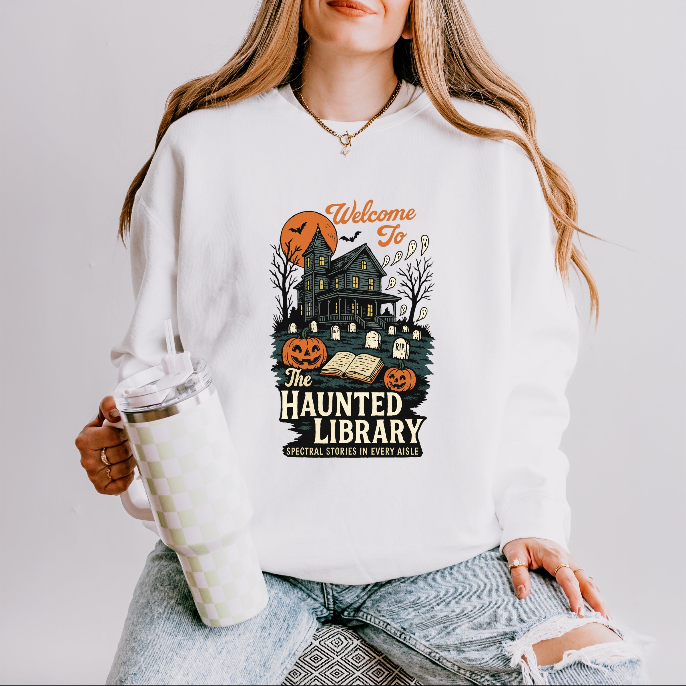 The Haunted Library - Womens Lightweight Garment Dyed Sweatshirt