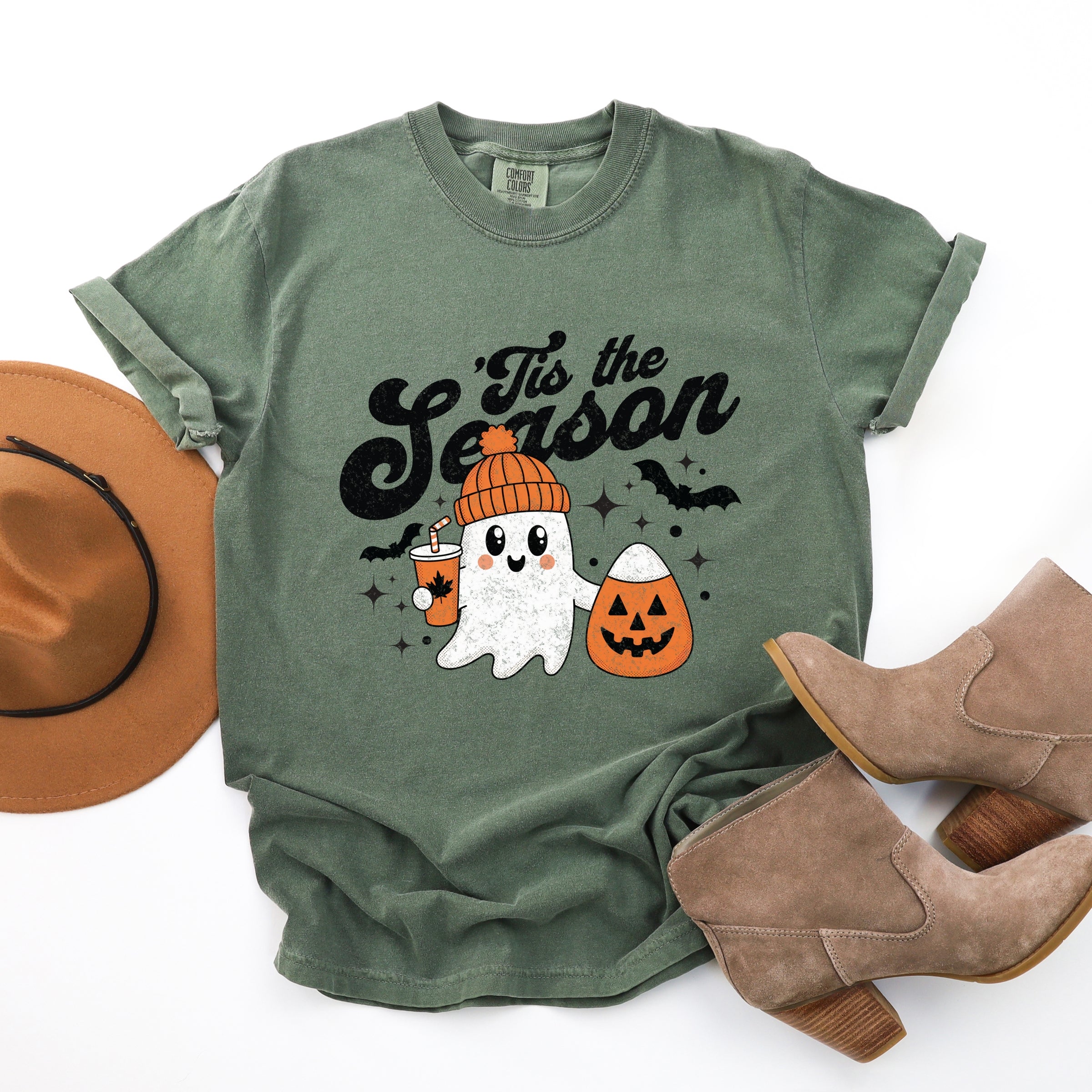 Tis The Season Ghost Retro - Womens Garment Dyed Tee
