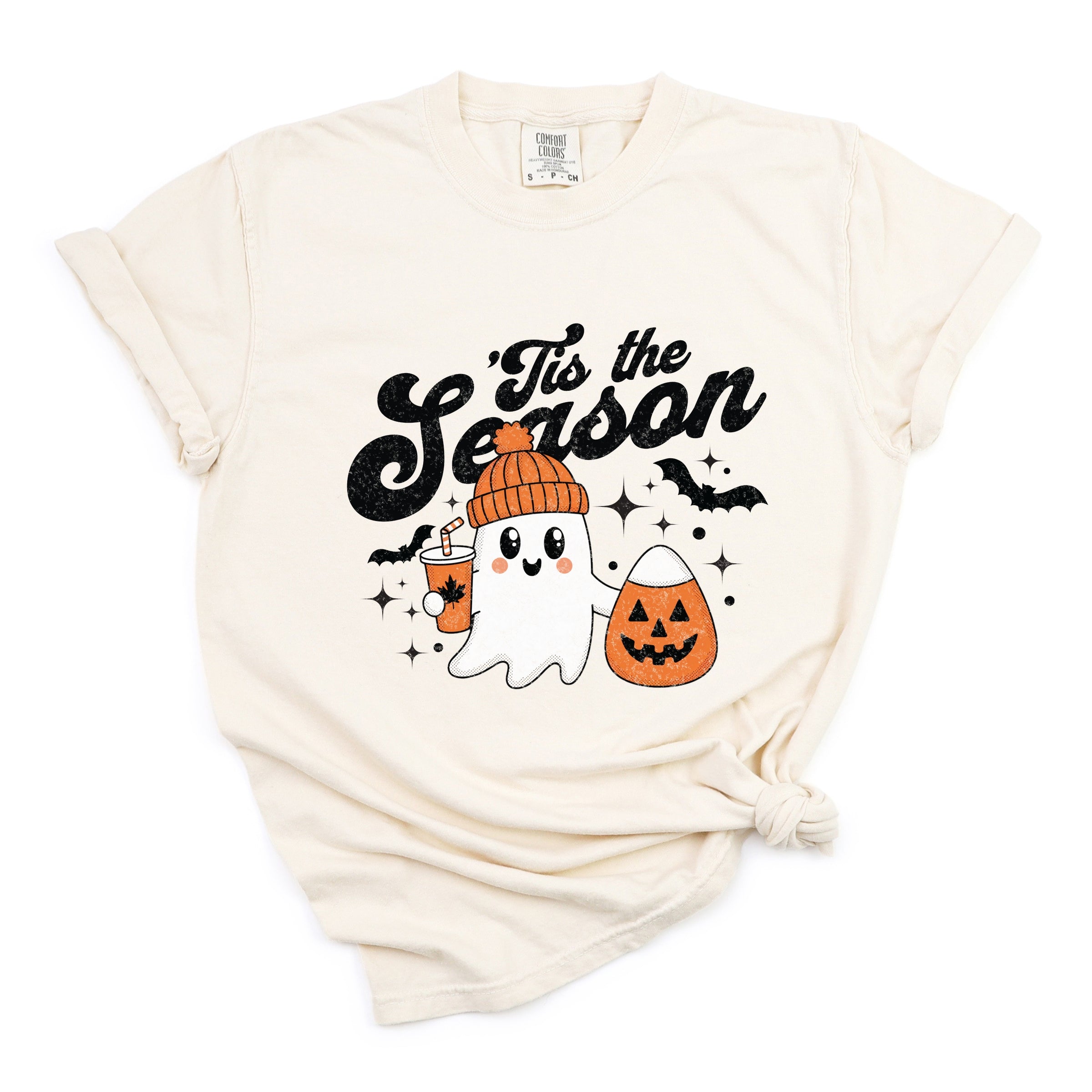 Tis The Season Ghost Retro - Womens Garment Dyed Tee