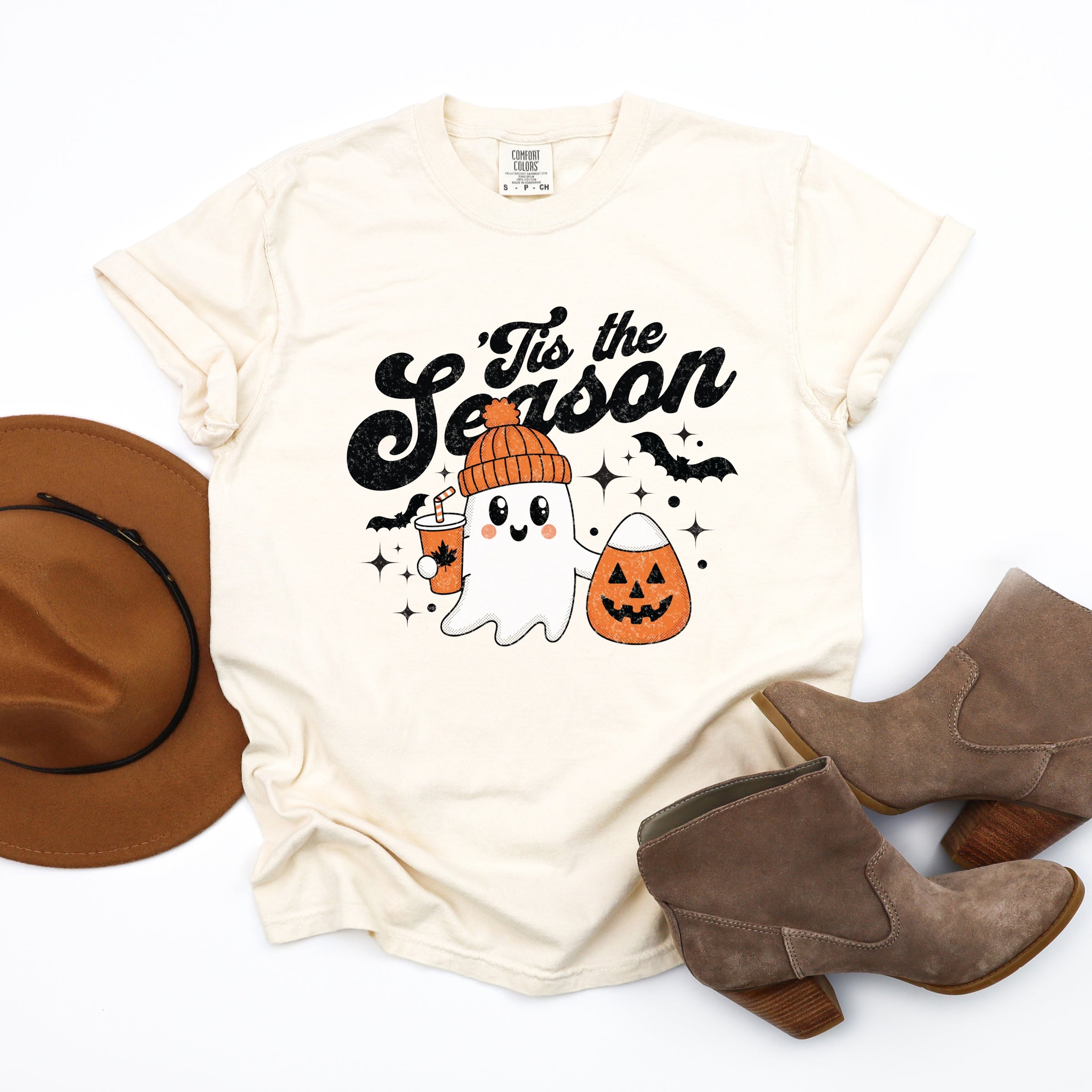 Tis The Season Ghost Retro - Womens Garment Dyed Tee