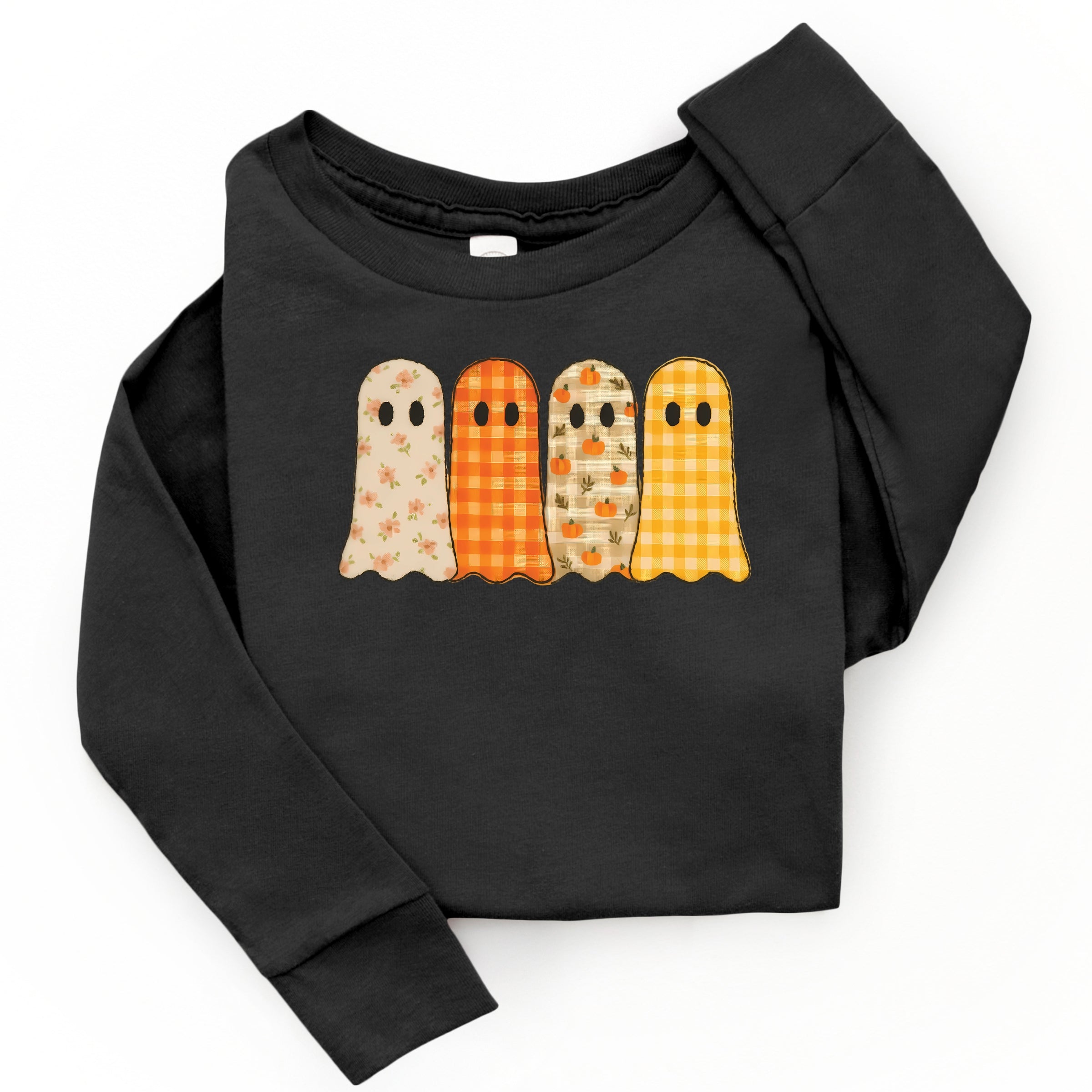 Four Ghosts Checkered Quilted Printed - Toddler Long Sleeve Graphic Tee and Youth Long Sleeve Graphic T-Shirt
