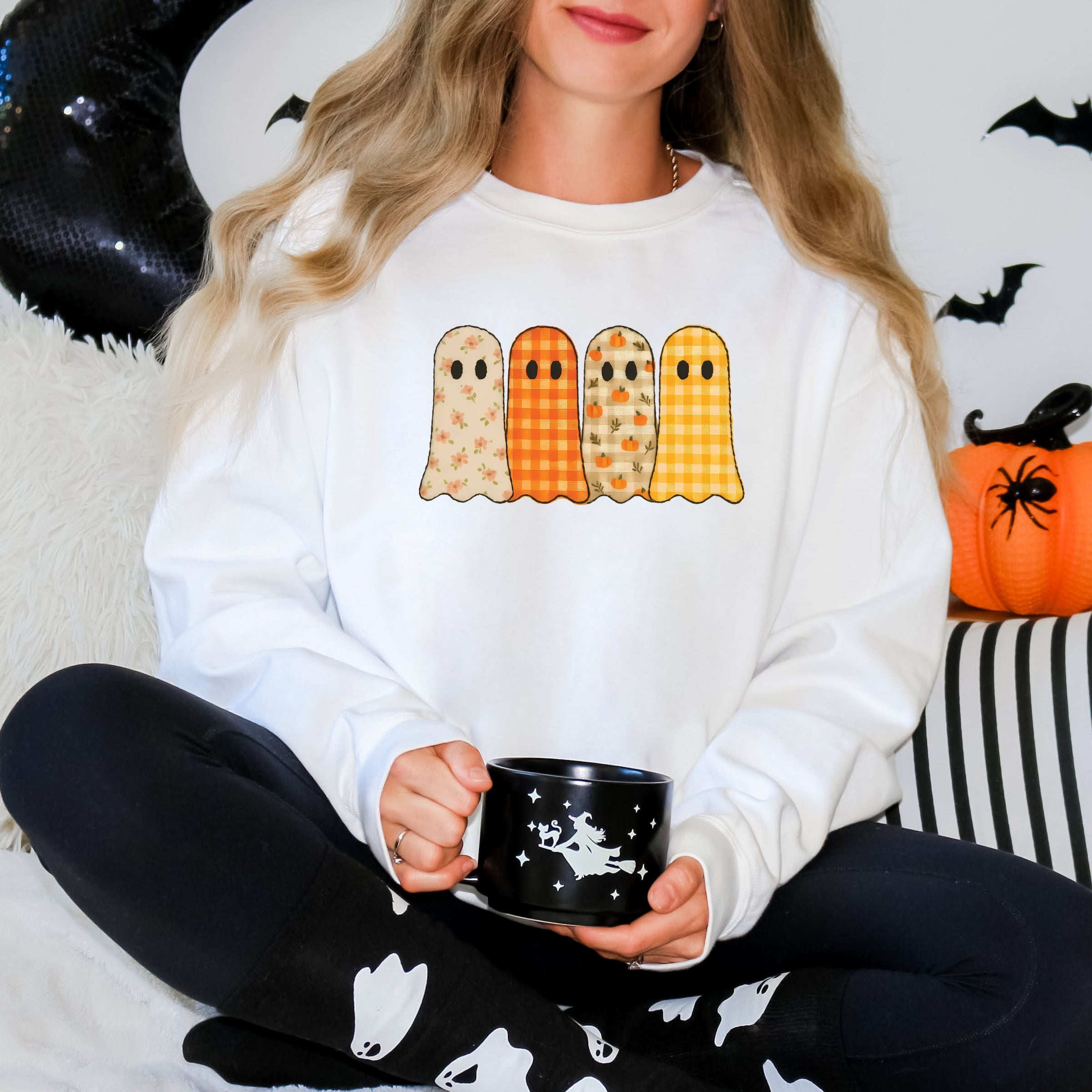 Four Ghosts Checkered Quilted Printed - Womens Sweatshirt
