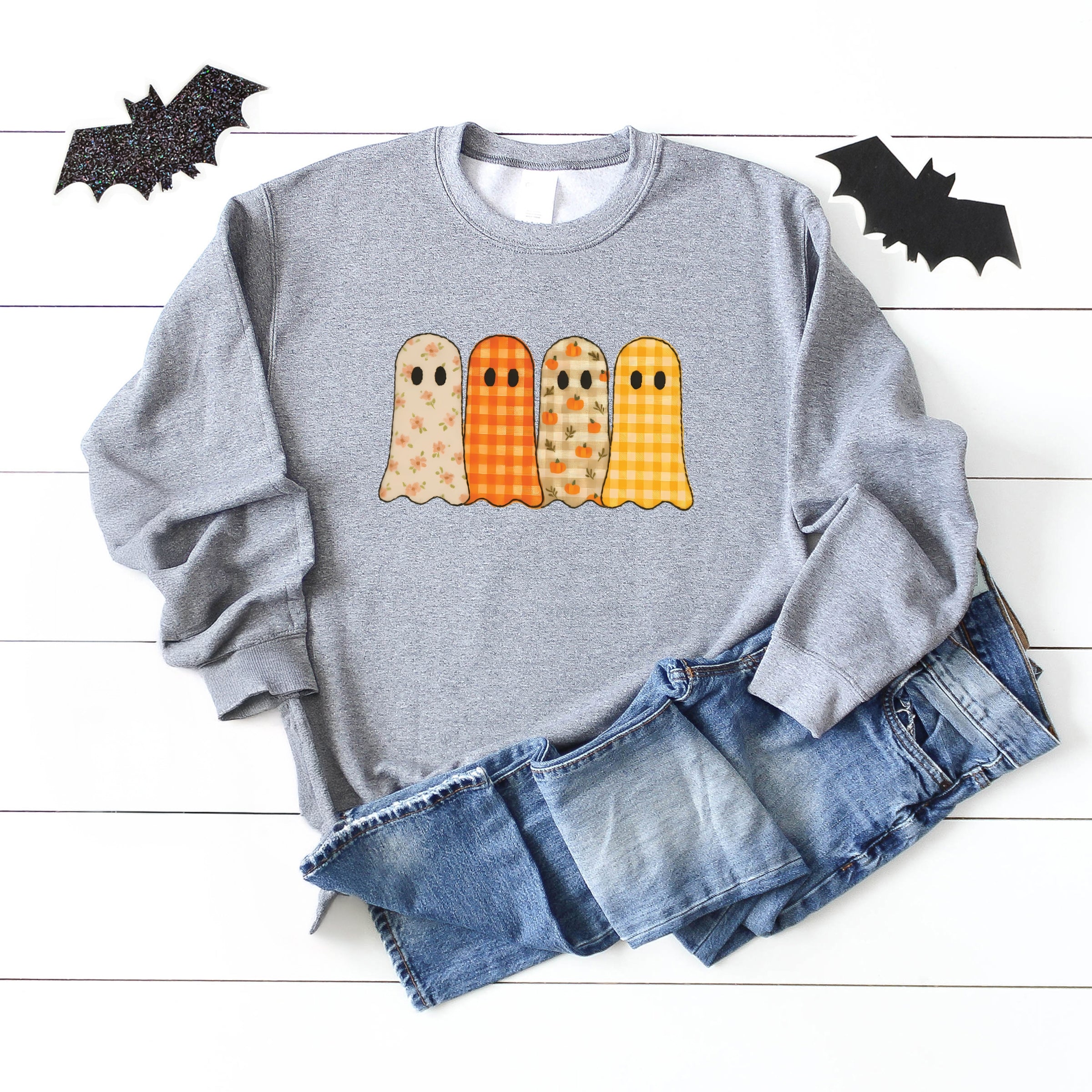 Four Ghosts Checkered Quilted Printed - Womens Sweatshirt