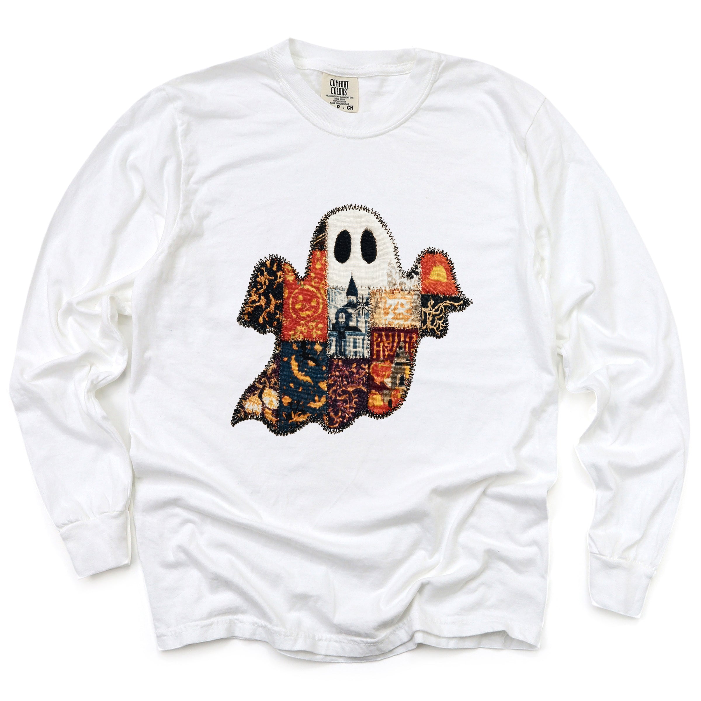 Patchwork Ghost Printed - Womens Garment Dyed Long Sleeve