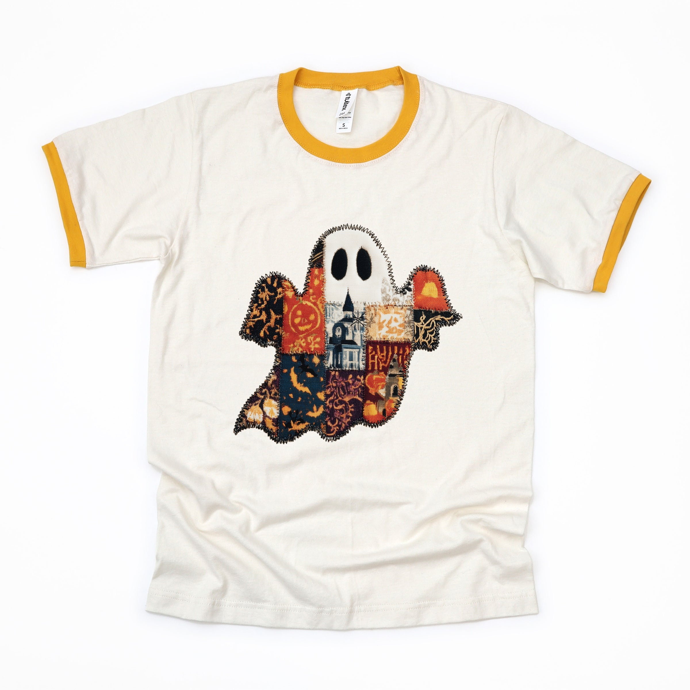 Patchwork Ghost Printed - Womens Ringer Tee