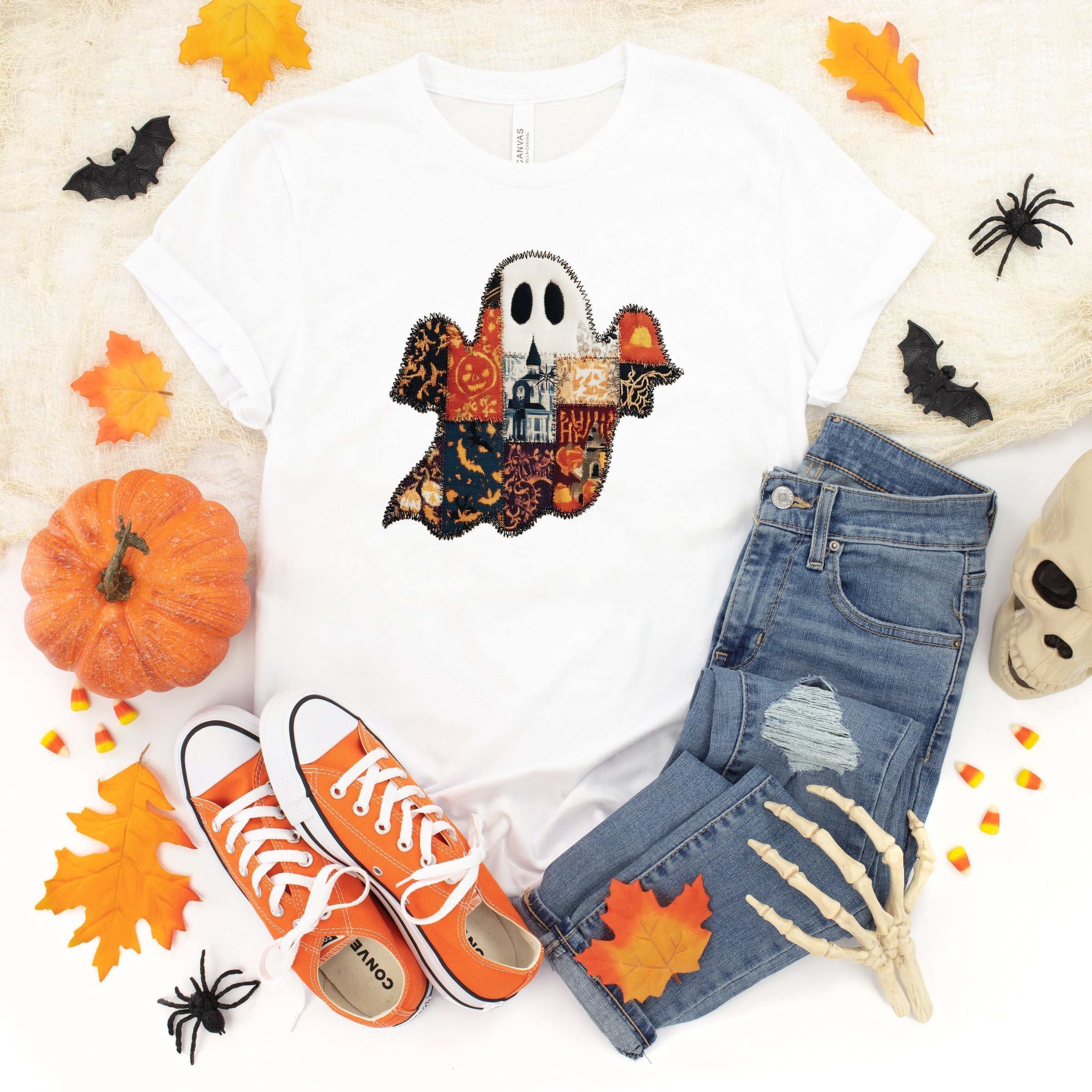 Patchwork Ghost Printed - Youth Short Sleeve Graphic T-Shirt and Toddler Short Sleeve Graphic T-Shirt