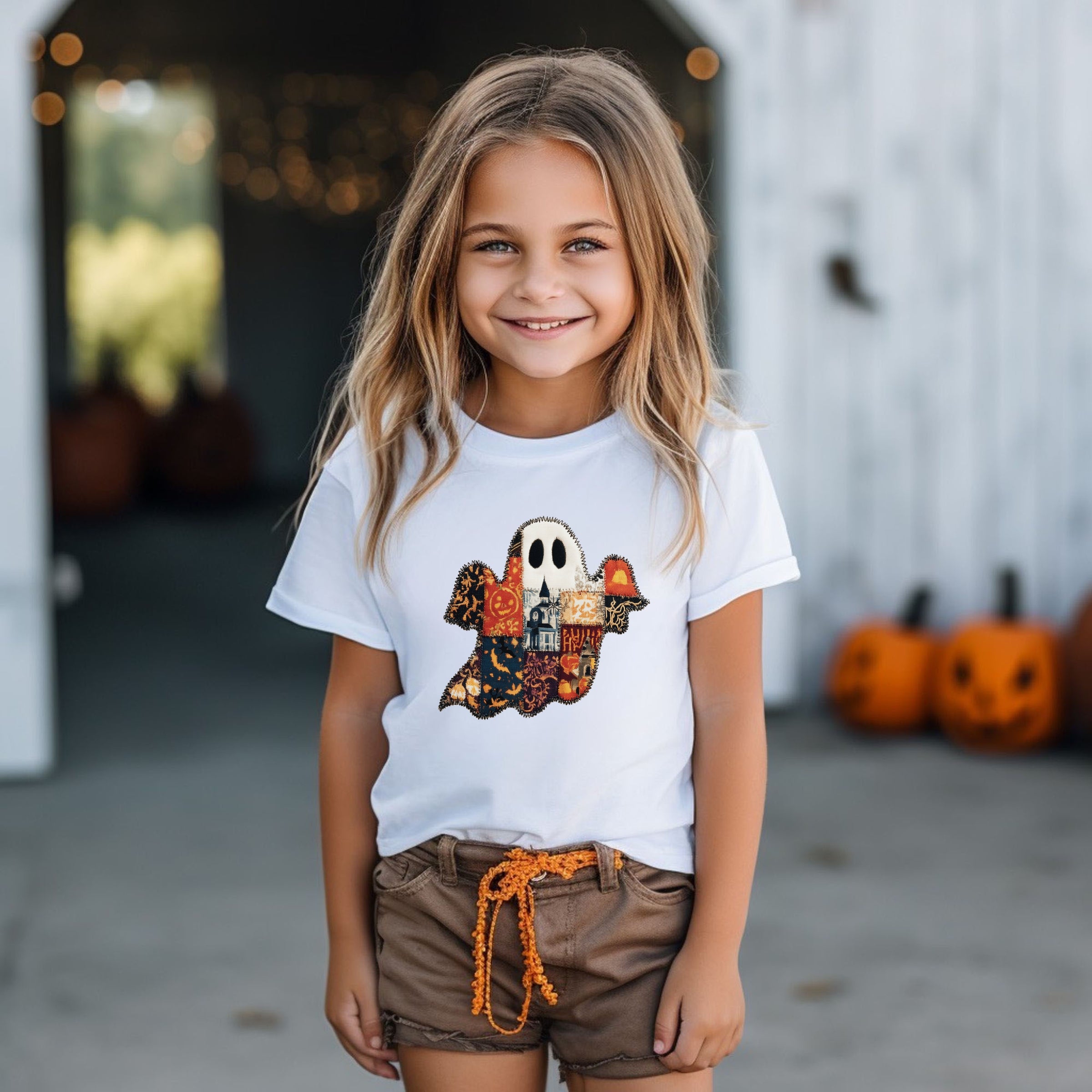 Patchwork Ghost Printed - Youth Short Sleeve Graphic T-Shirt and Toddler Short Sleeve Graphic T-Shirt