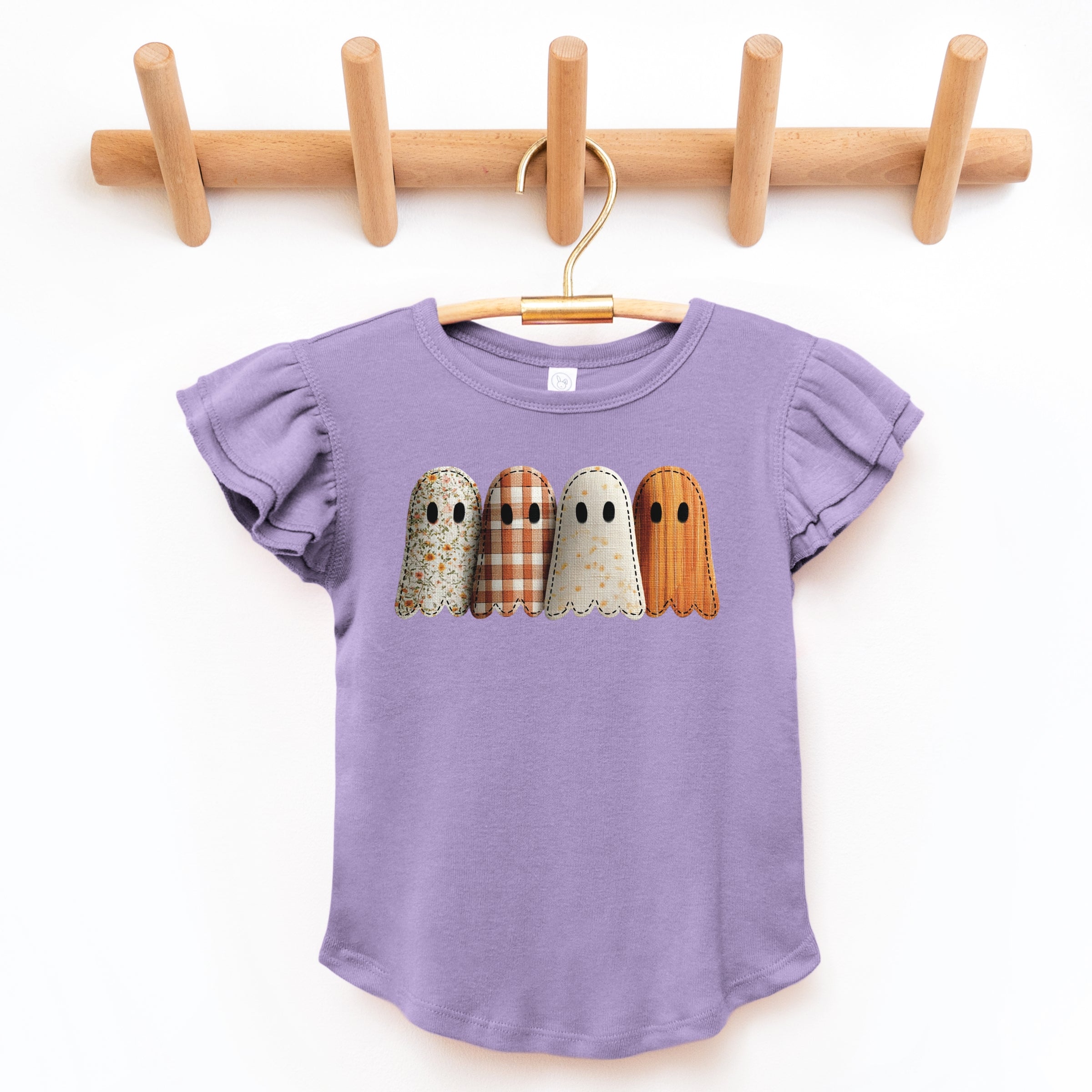 Four Ghosts Shadow Quilted Printed - Flutter Sleeve Graphic T-Shirt