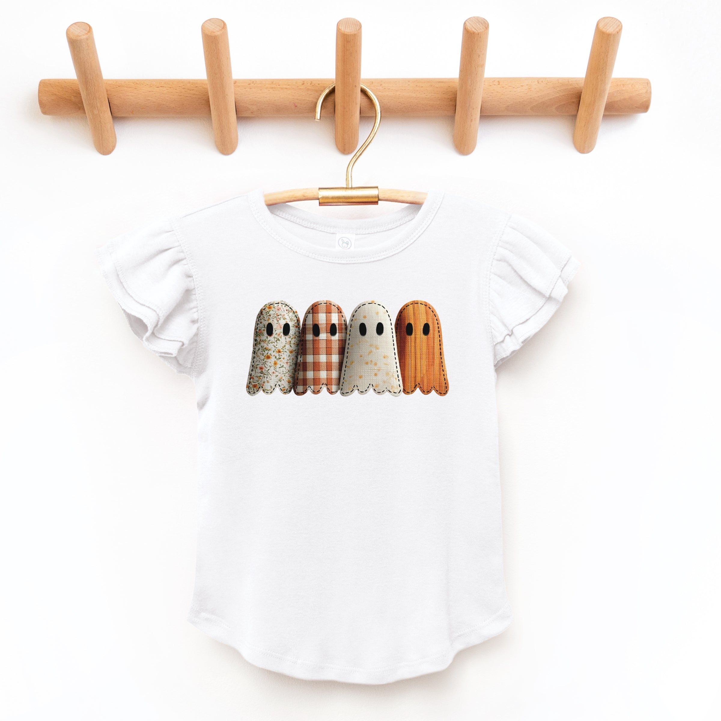 Four Ghosts Shadow Quilted Printed - Flutter Sleeve Graphic T-Shirt