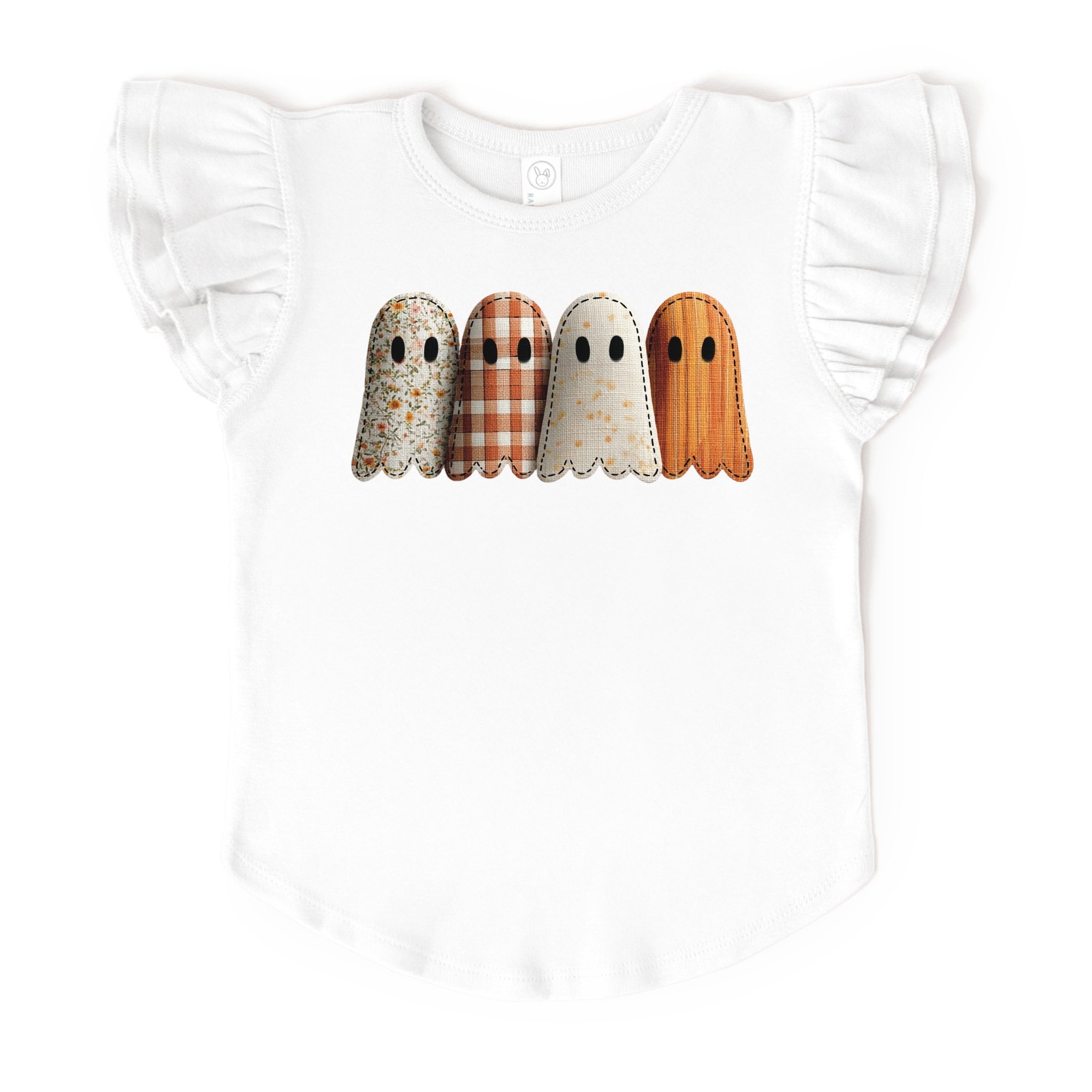 Four Ghosts Shadow Quilted Printed - Flutter Sleeve Graphic T-Shirt