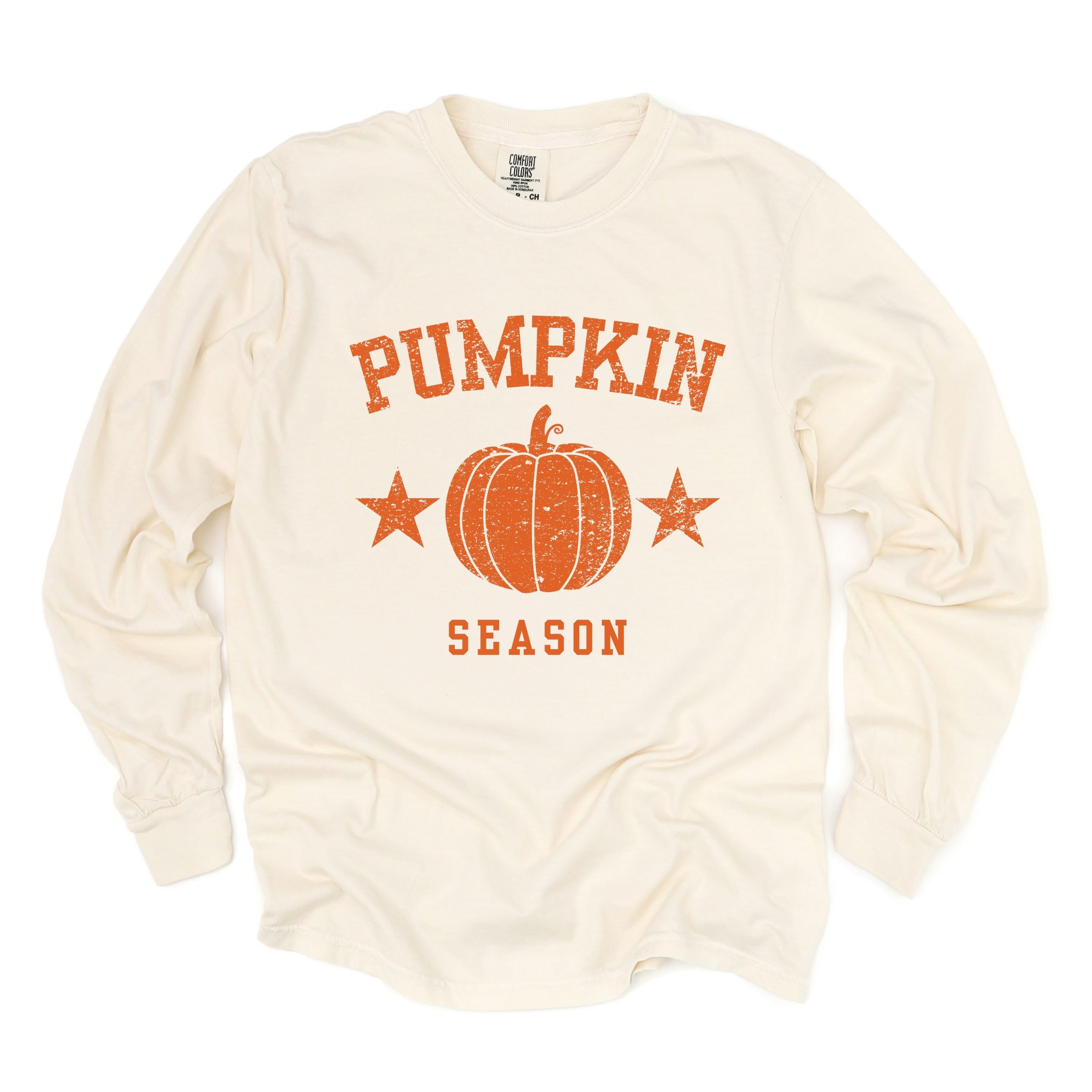 Pumpkin Season Star Distressed - Womens Garment Dyed Long Sleeve