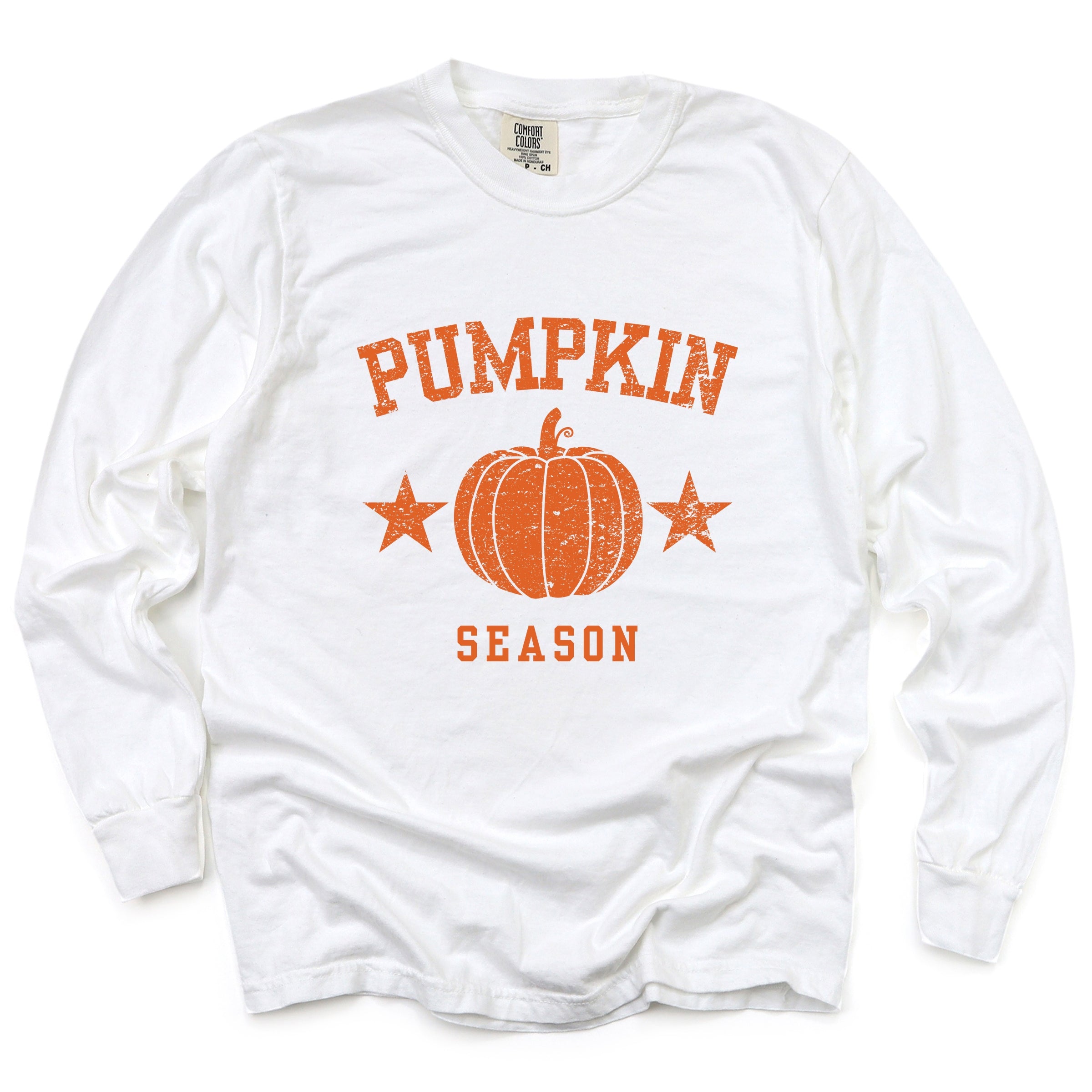 Pumpkin Season Star Distressed - Womens Garment Dyed Long Sleeve