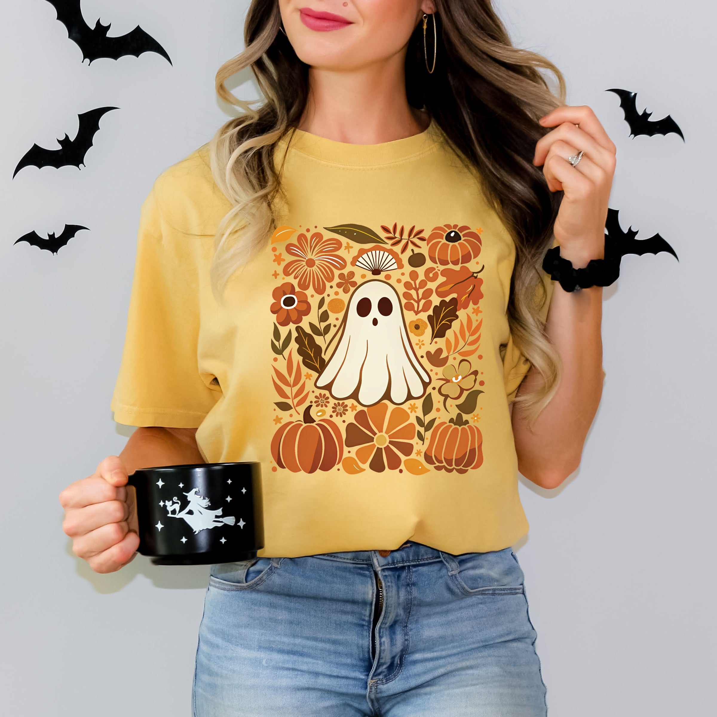 Ghost Floral Collage - Womens Garment Dyed Tee
