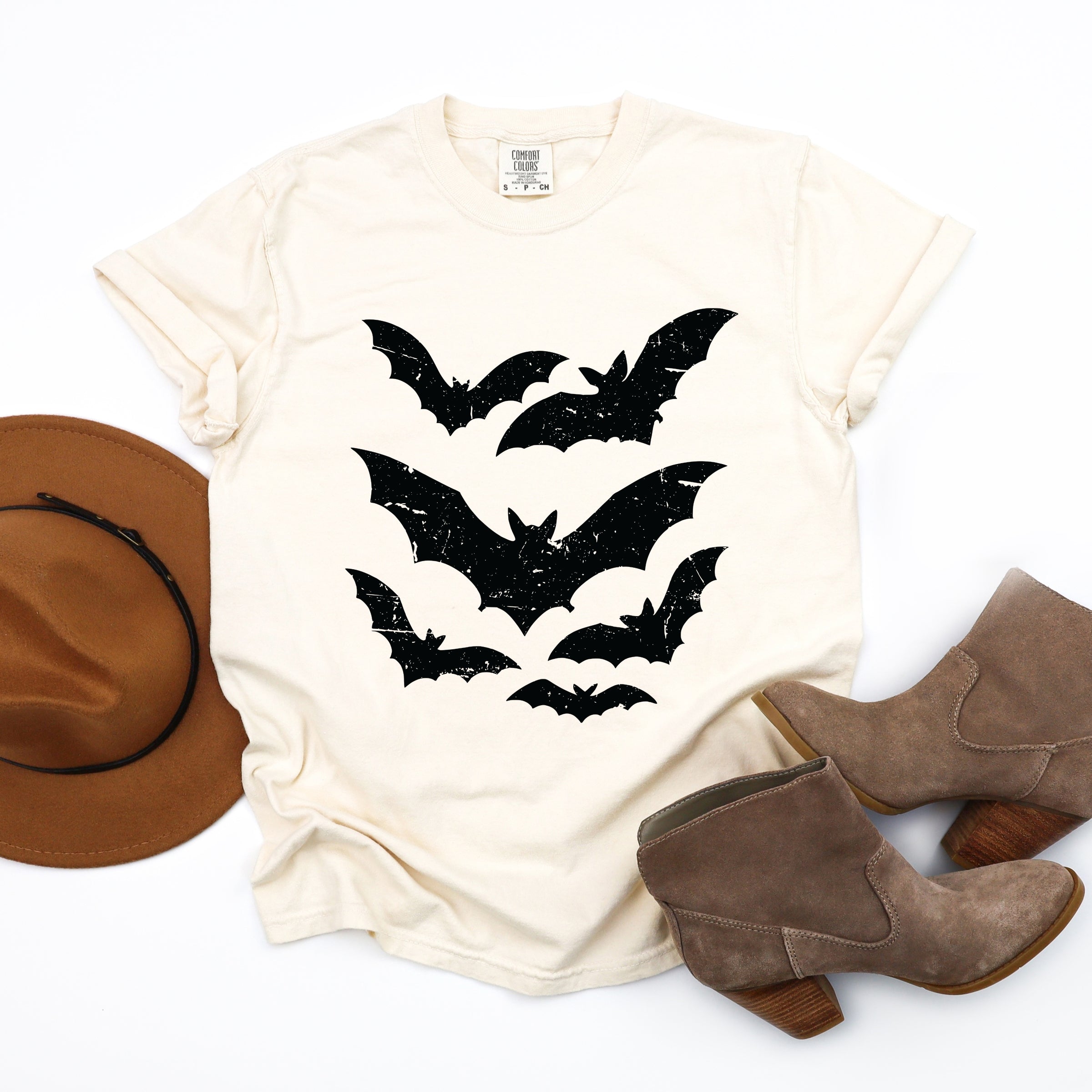 Halloween Bats Distressed - Womens Garment Dyed Tee