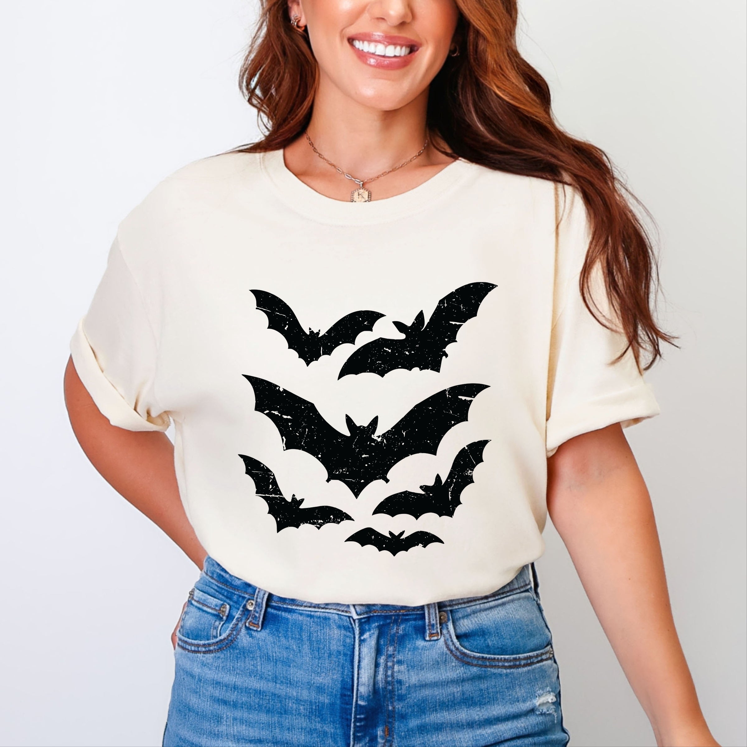 Halloween Bats Distressed - Womens Garment Dyed Tee