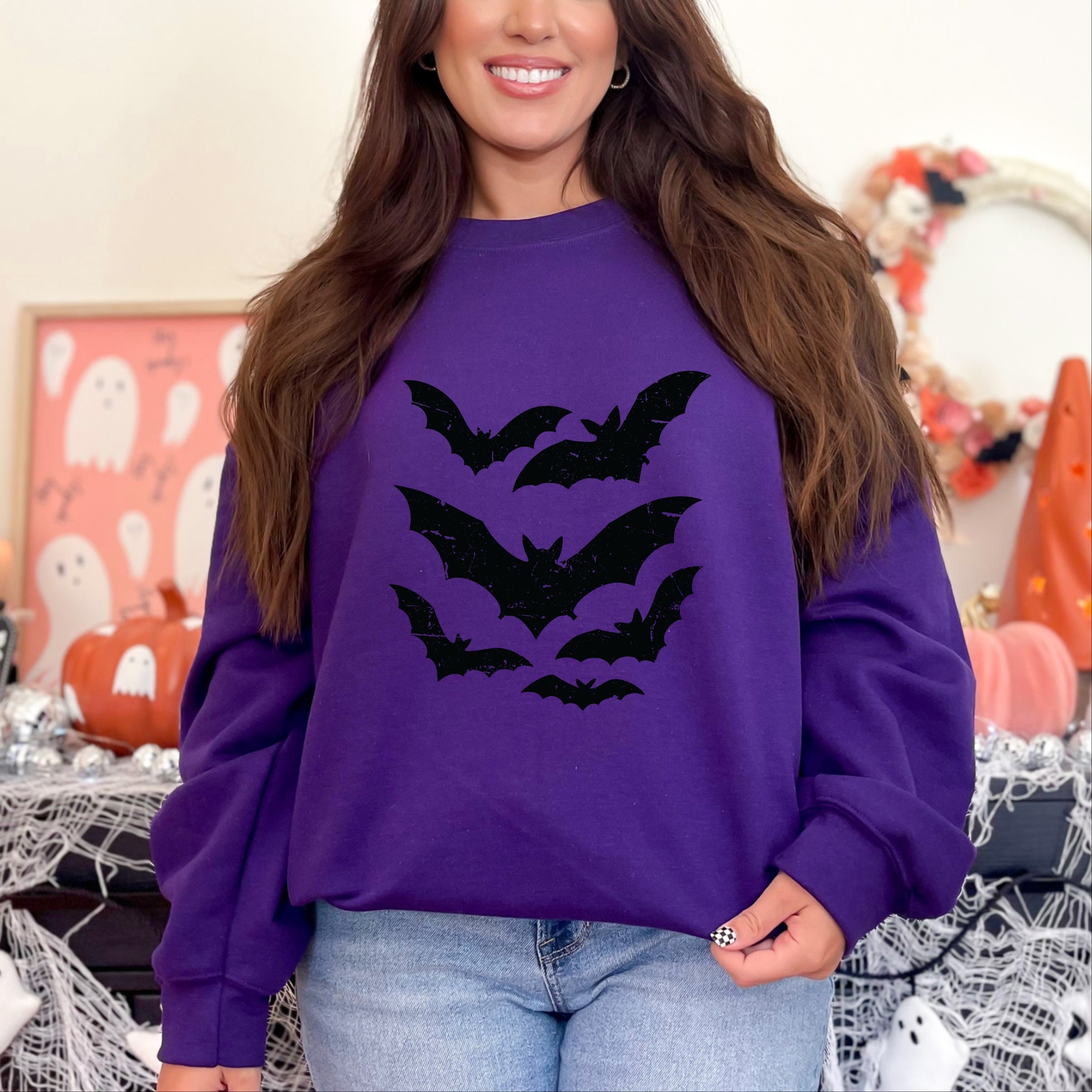 Halloween Bats Distressed - Womens Sweatshirt