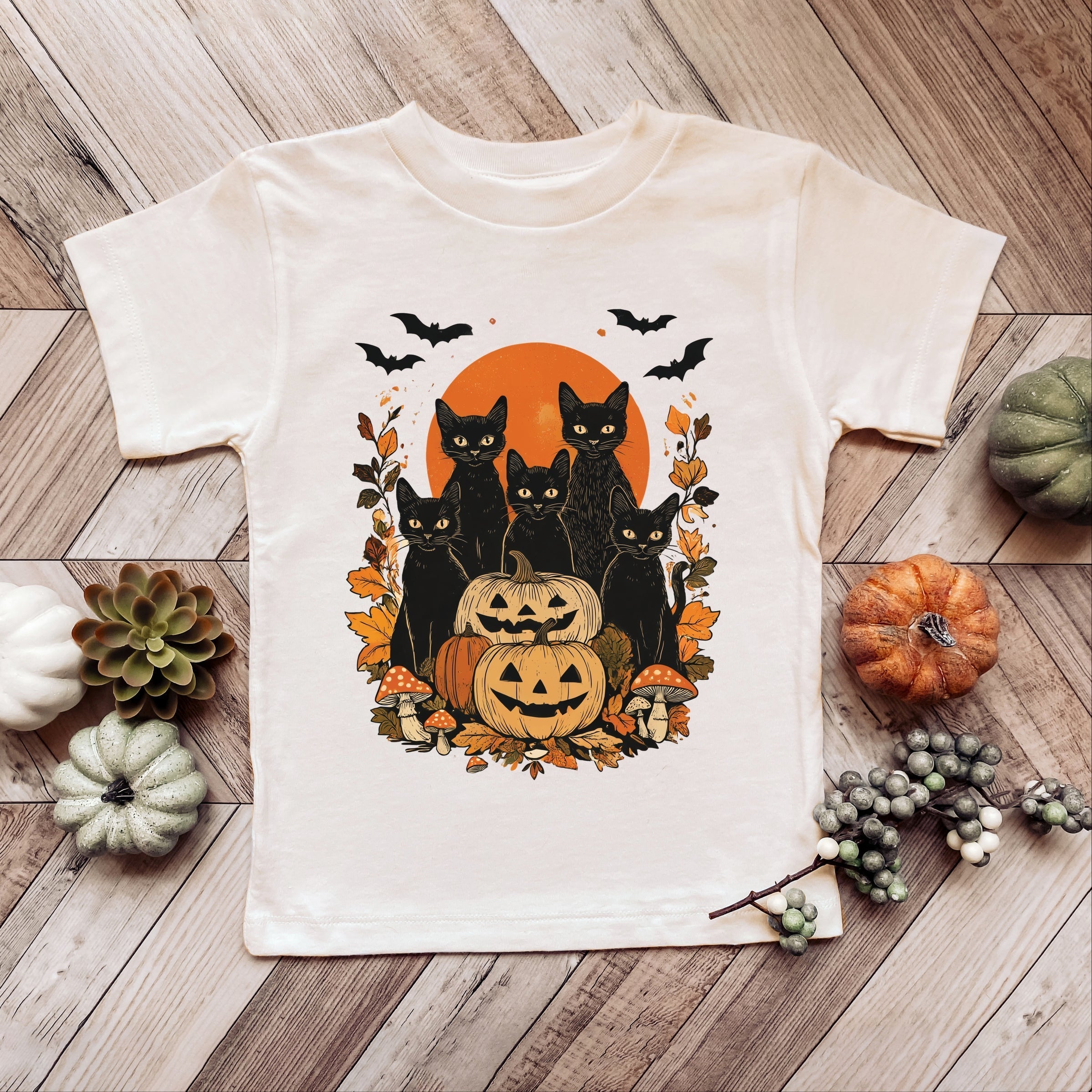 Black Cats Pumpkin Vintage - Toddler Short Sleeve Graphic T-Shirt and Youth Short Sleeve Graphic T-Shirt