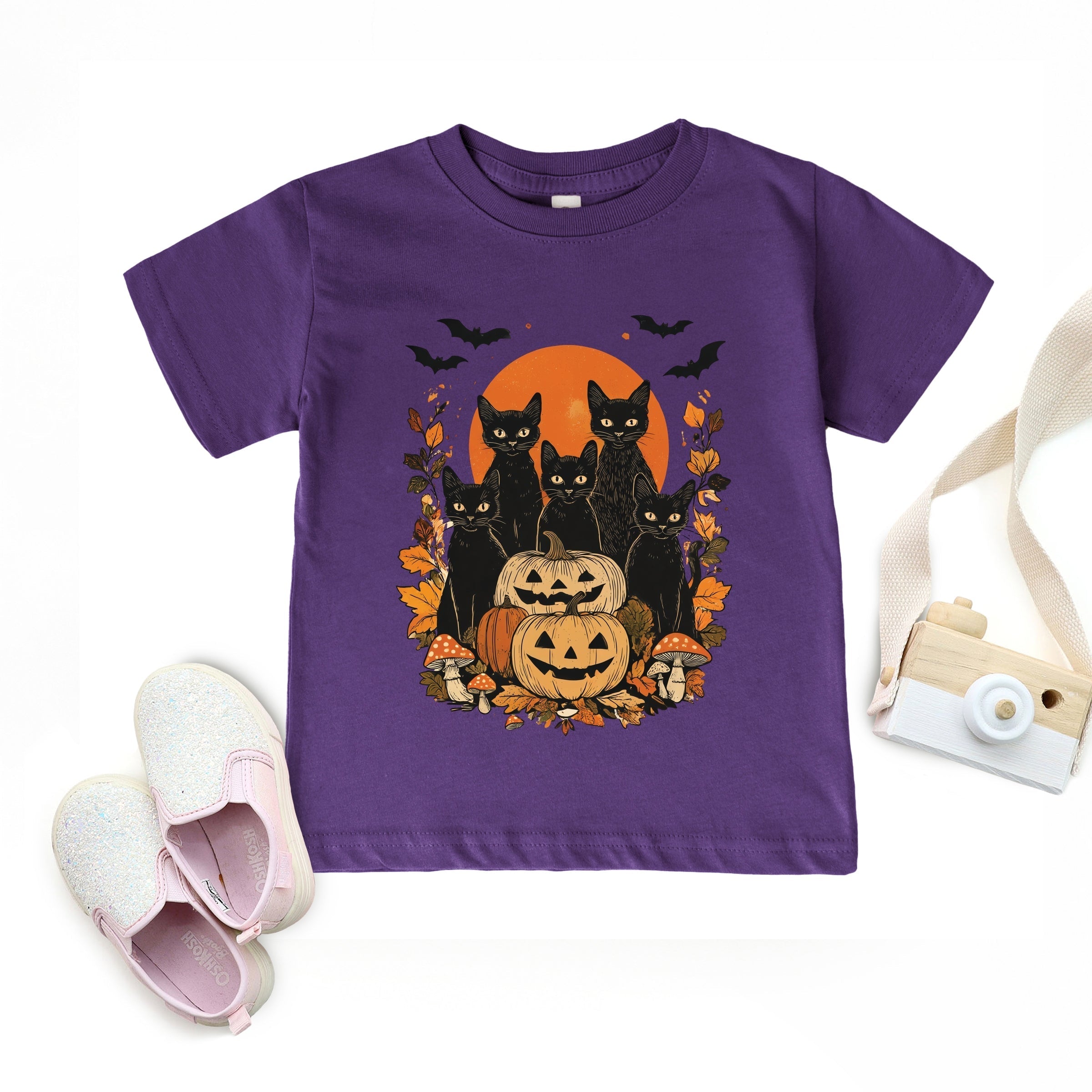 Black Cats Pumpkin Vintage - Toddler Short Sleeve Graphic T-Shirt and Youth Short Sleeve Graphic T-Shirt