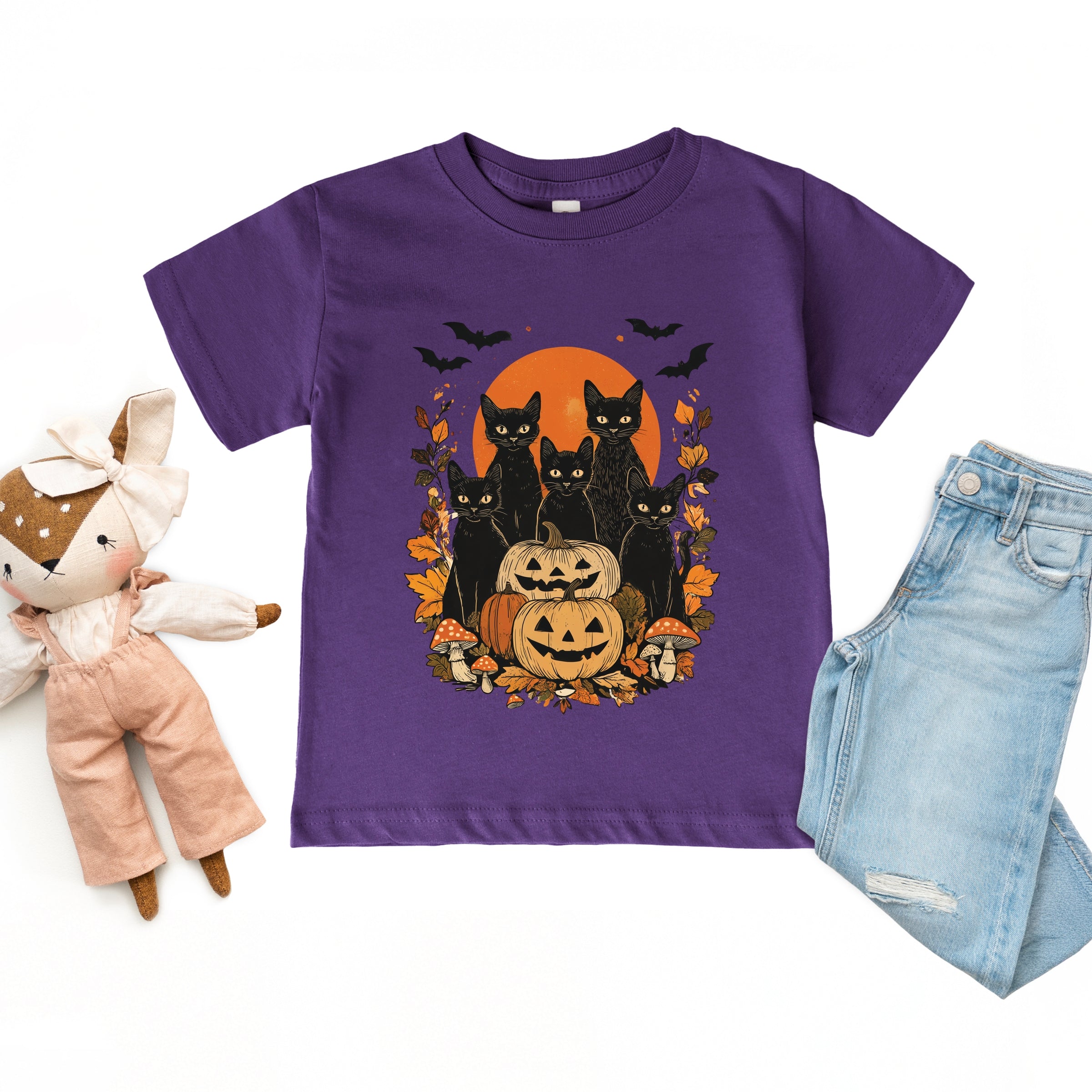 Black Cats Pumpkin Vintage - Toddler Short Sleeve Graphic T-Shirt and Youth Short Sleeve Graphic T-Shirt