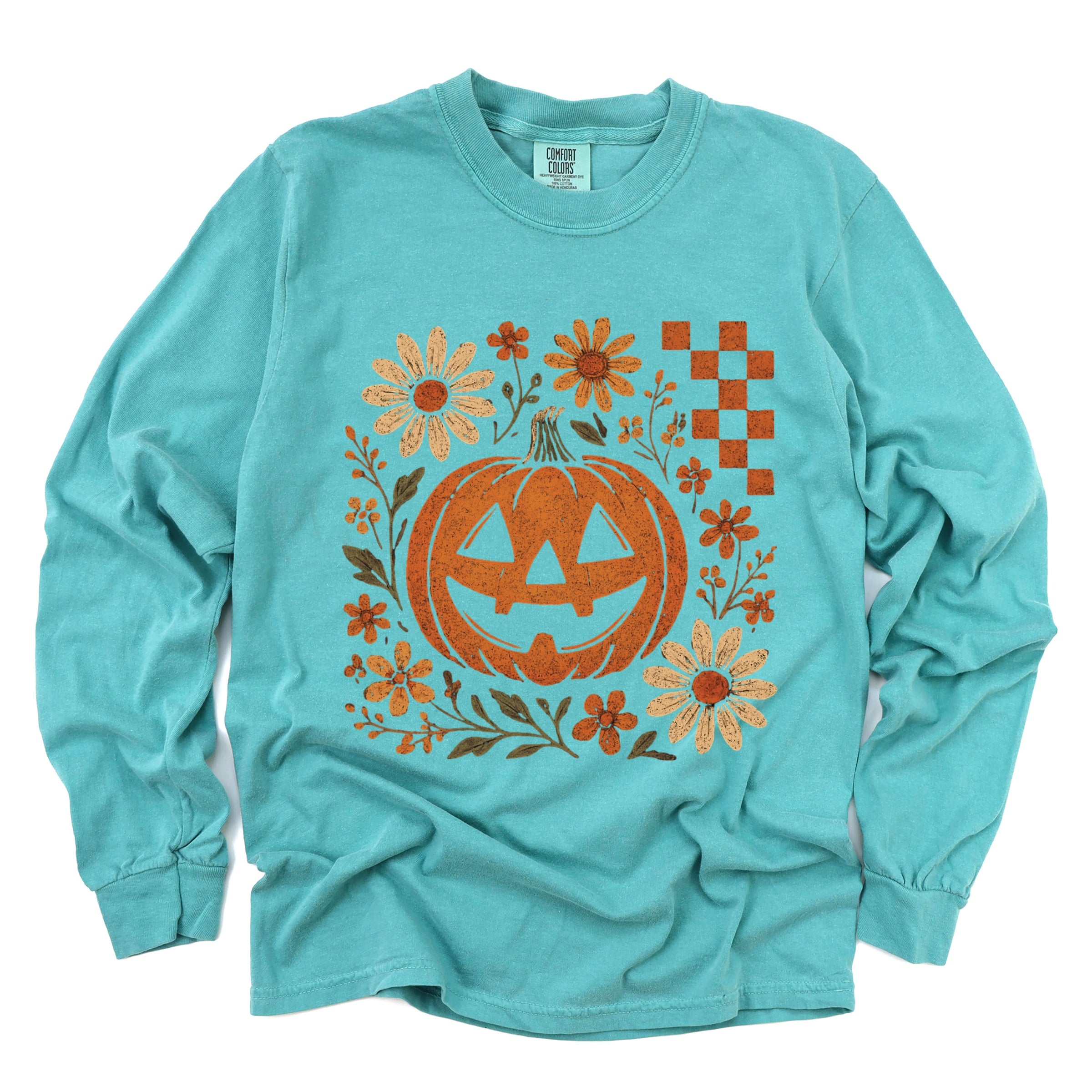 Pumpkin Floral Grunge - Garment Dyed Long Sleeve