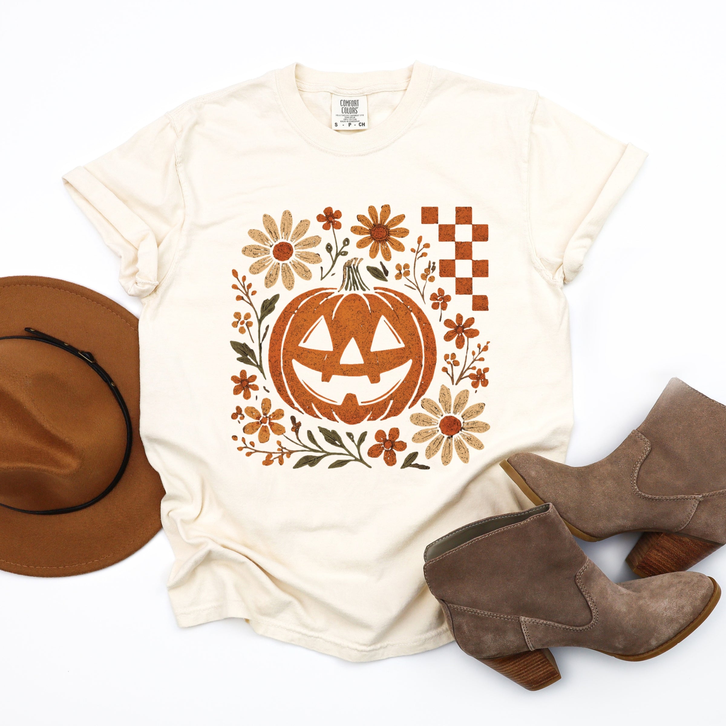 Pumpkin Floral Grunge - Garment Dyed Tee