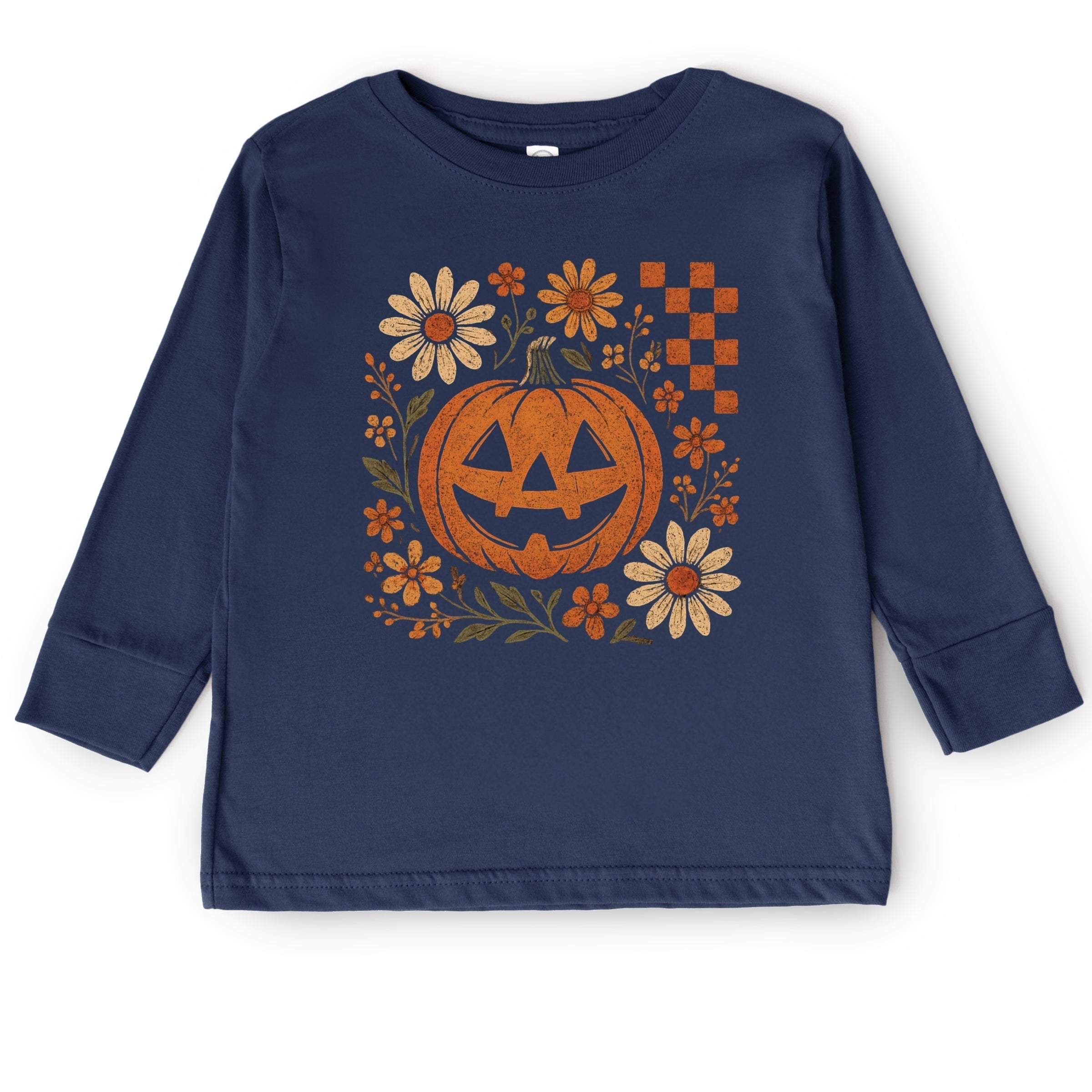 Pumpkin Floral Grunge - Youth Long Sleeve Graphic T-Shirt and Toddler Long Sleeve Graphic Tee