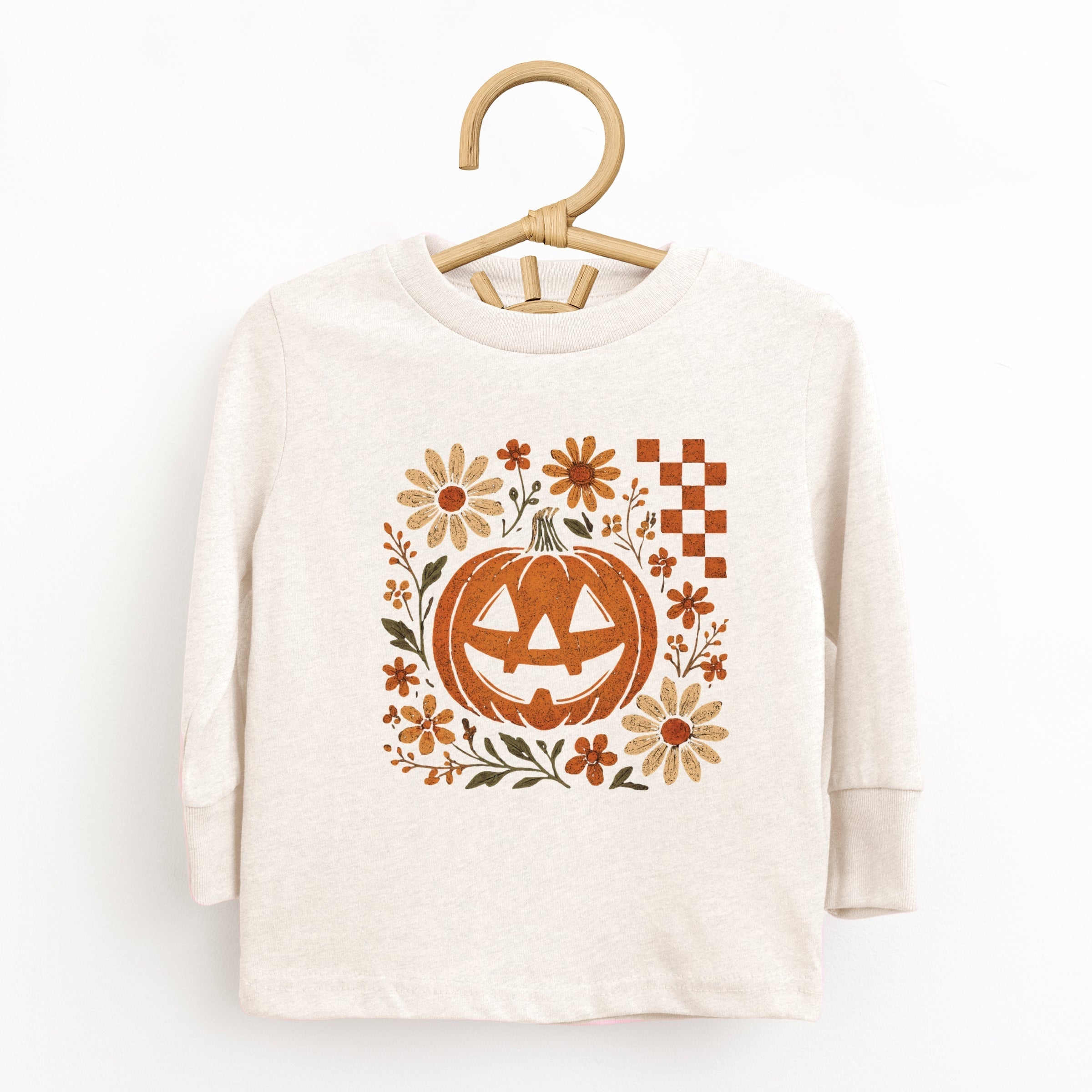 Pumpkin Floral Grunge - Youth Long Sleeve Graphic T-Shirt and Toddler Long Sleeve Graphic Tee