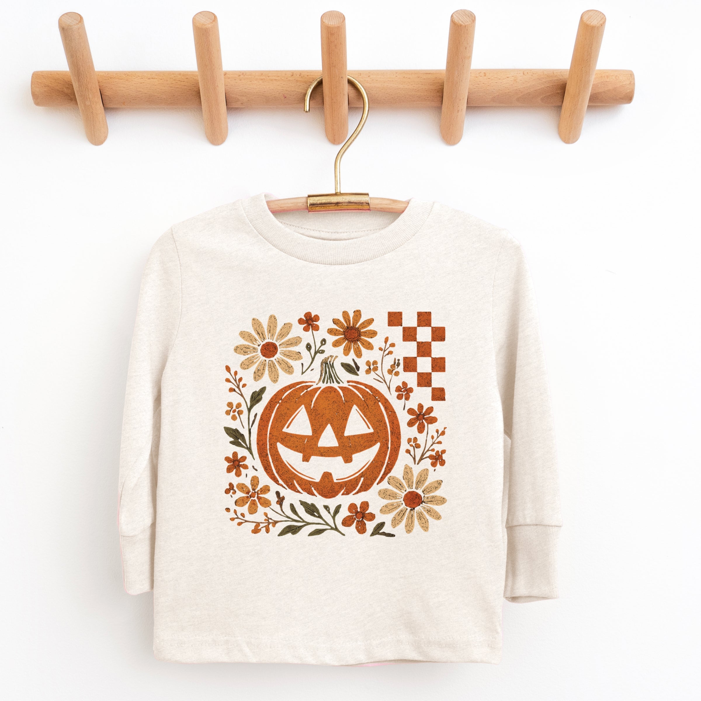 Pumpkin Floral Grunge - Youth Long Sleeve Graphic T-Shirt and Toddler Long Sleeve Graphic Tee