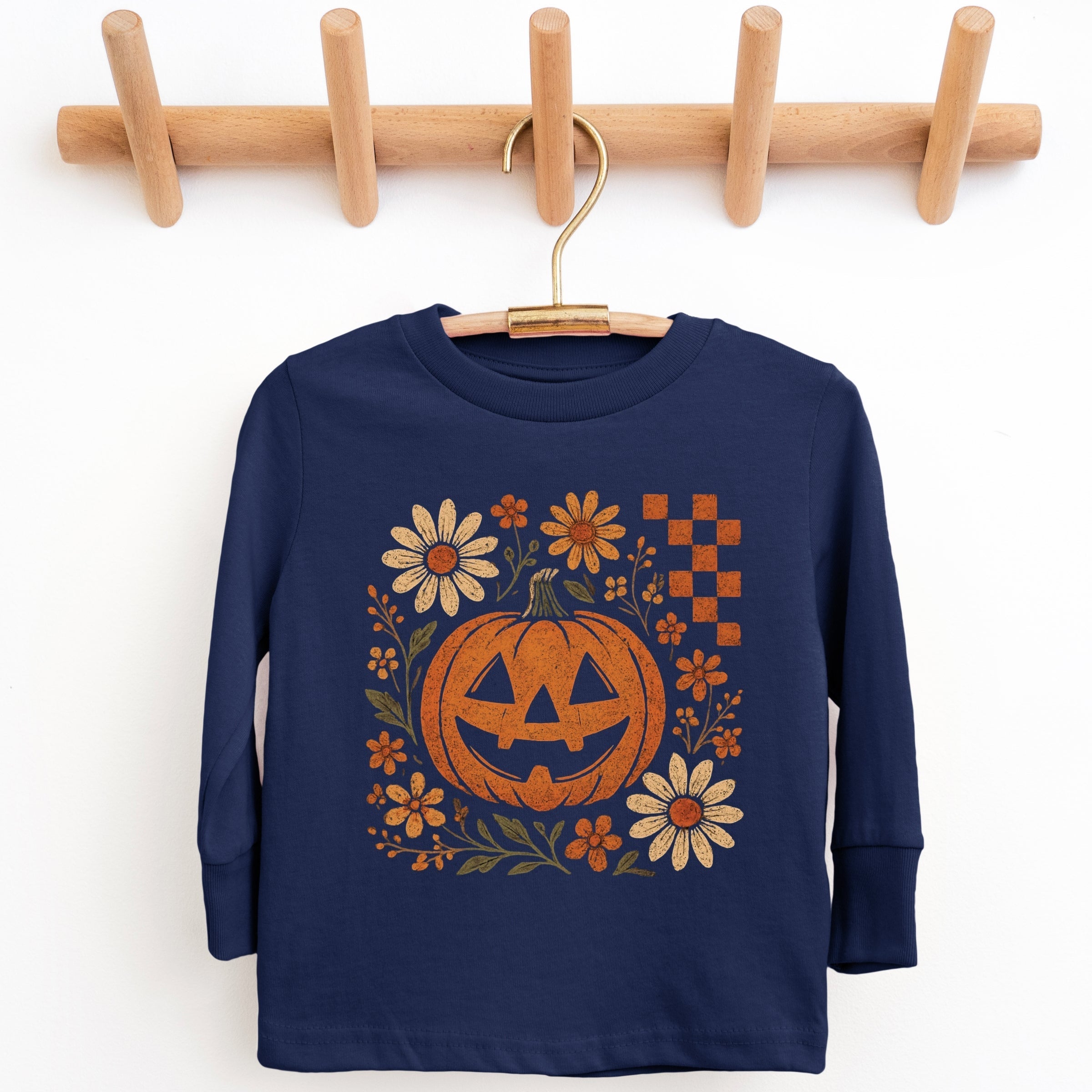 Pumpkin Floral Grunge - Youth Long Sleeve Graphic T-Shirt and Toddler Long Sleeve Graphic Tee