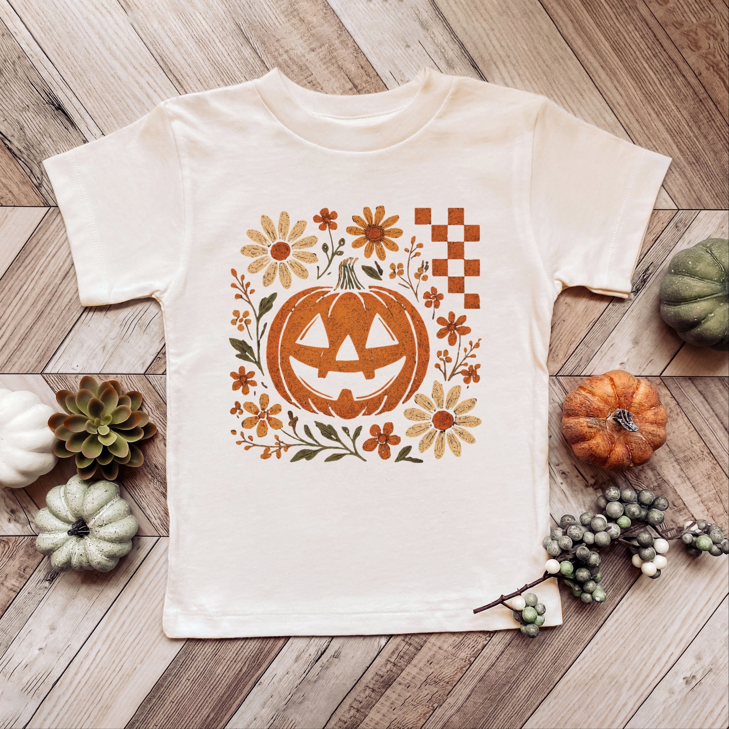 Pumpkin Floral Grunge - Youth Short Sleeve Graphic T-Shirt and Toddler Short Sleeve Graphic T-Shirt