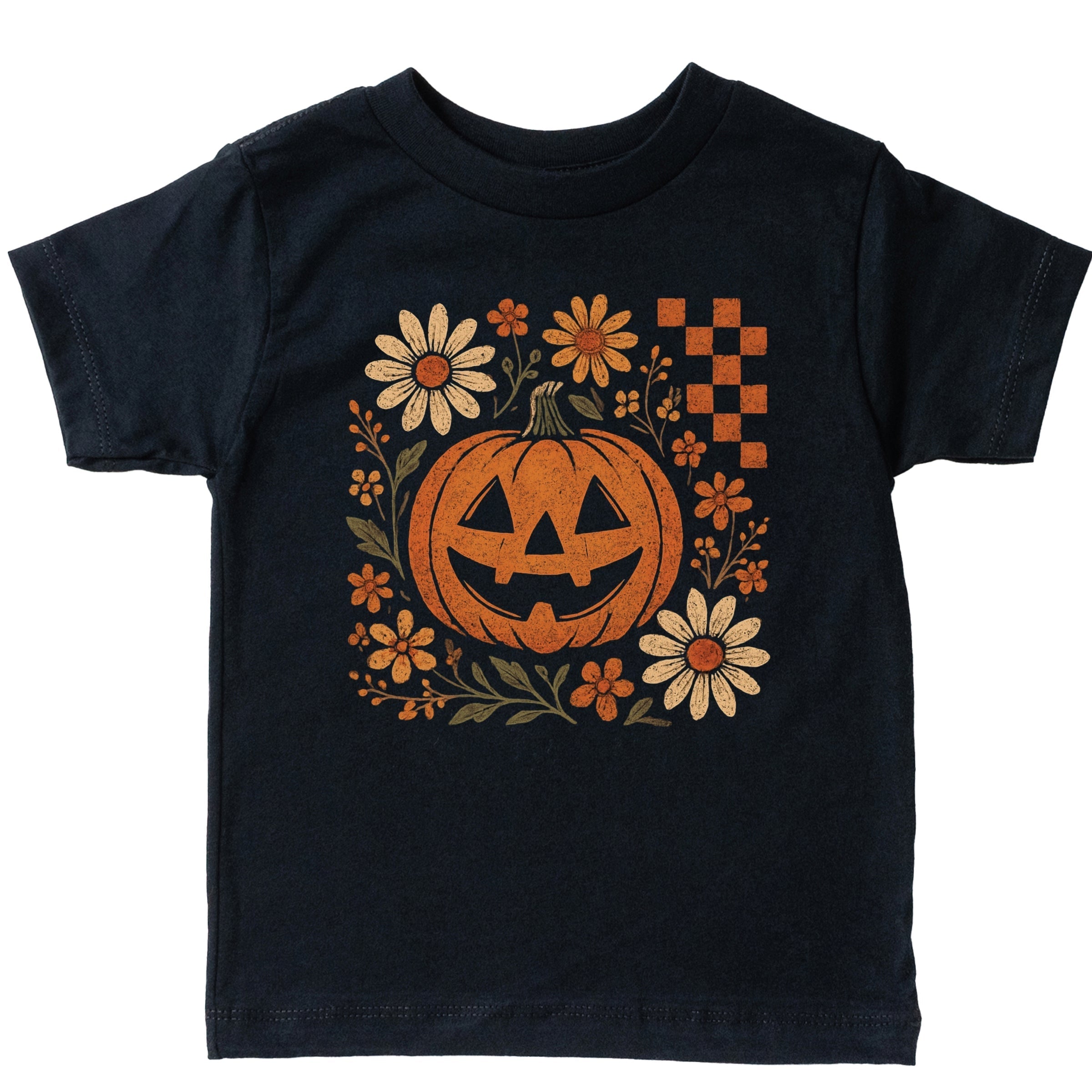 Pumpkin Floral Grunge - Youth Short Sleeve Graphic T-Shirt and Toddler Short Sleeve Graphic T-Shirt