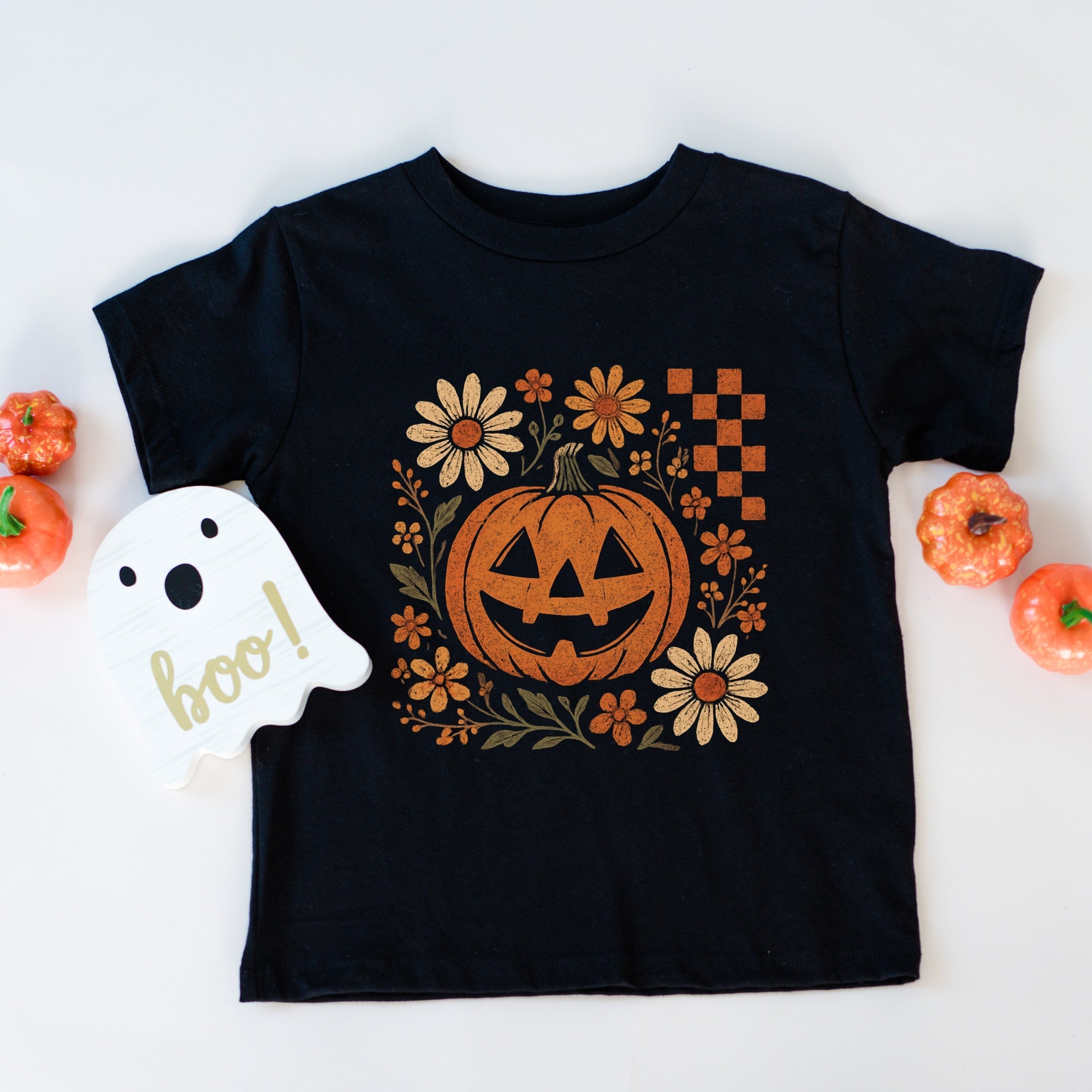 Pumpkin Floral Grunge - Youth Short Sleeve Graphic T-Shirt and Toddler Short Sleeve Graphic T-Shirt