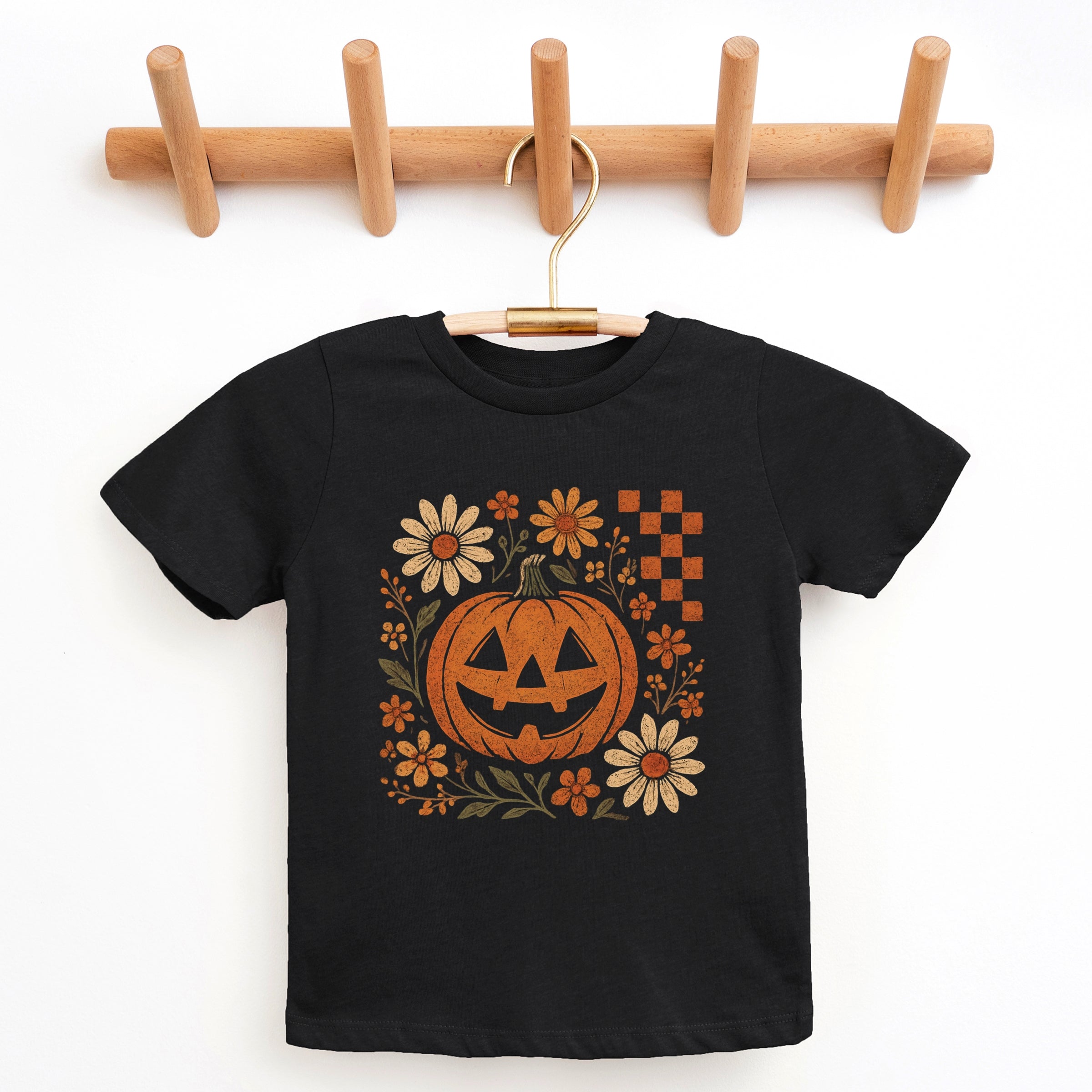 Pumpkin Floral Grunge - Youth Short Sleeve Graphic T-Shirt and Toddler Short Sleeve Graphic T-Shirt