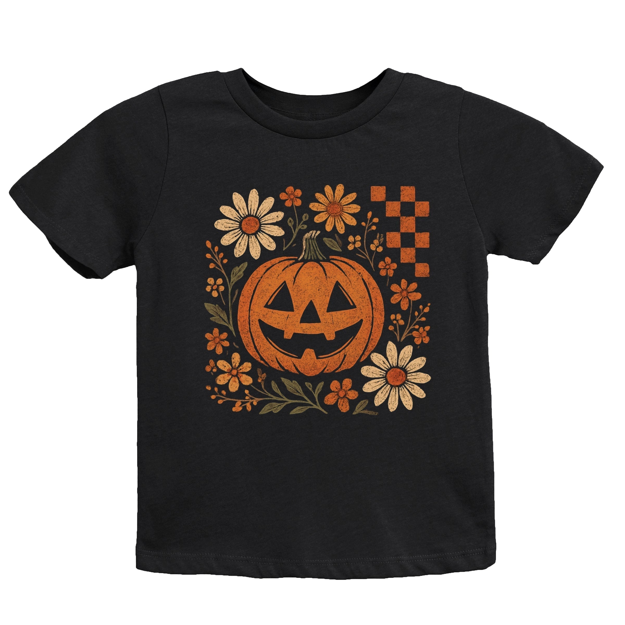 Pumpkin Floral Grunge - Youth Short Sleeve Graphic T-Shirt and Toddler Short Sleeve Graphic T-Shirt