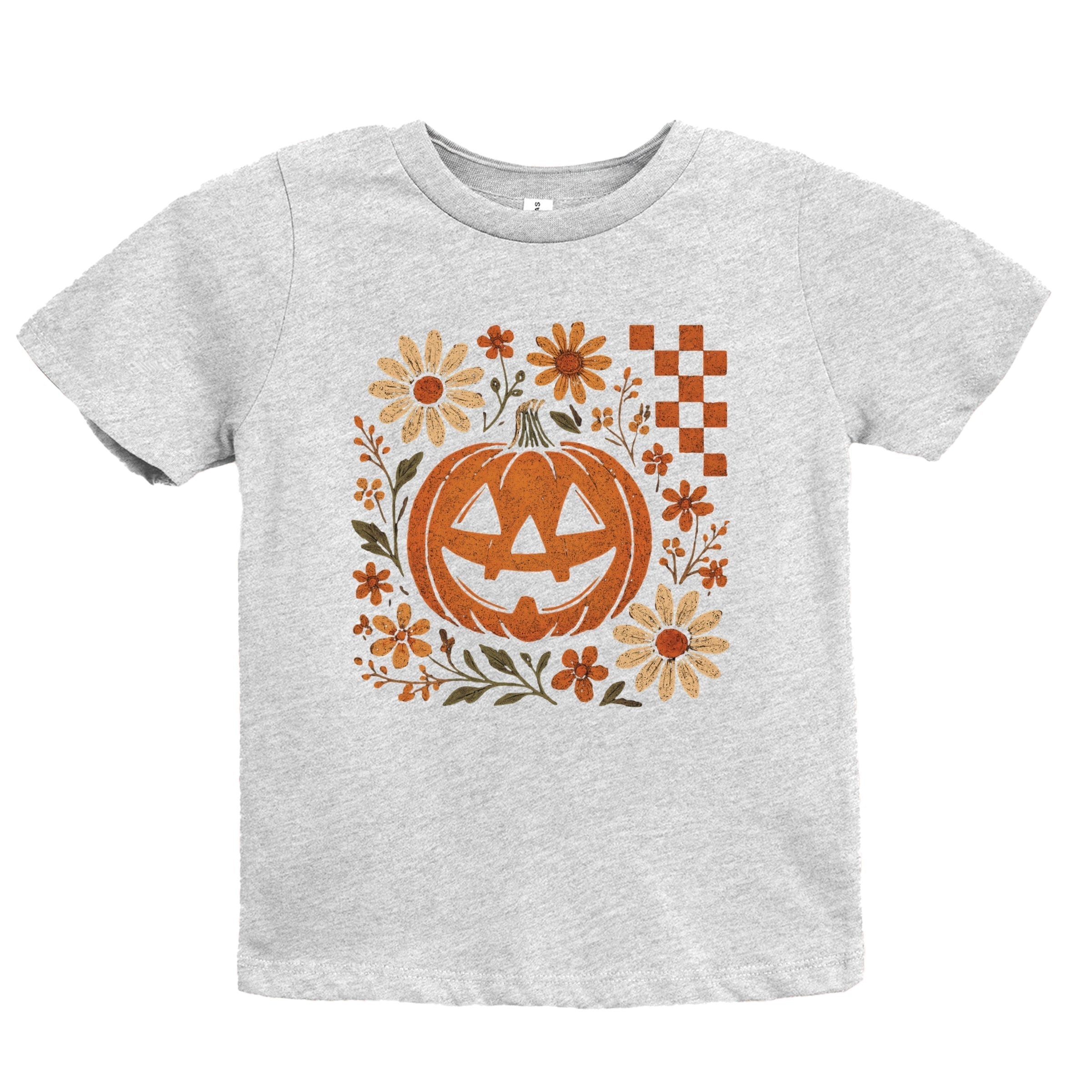 Pumpkin Floral Grunge - Youth Short Sleeve Graphic T-Shirt and Toddler Short Sleeve Graphic T-Shirt