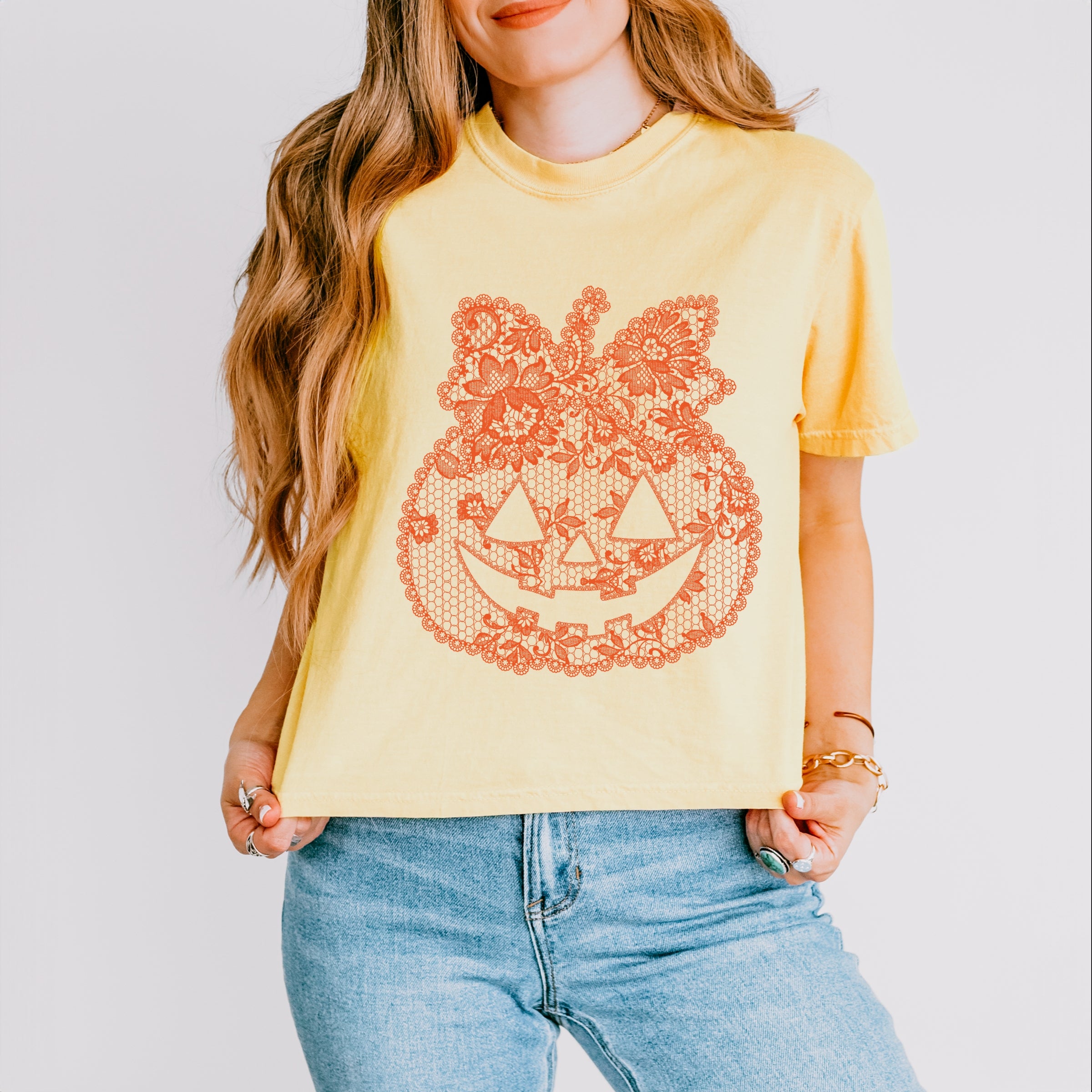 Pumpkin Doily Coquette - Boxy Crop Top