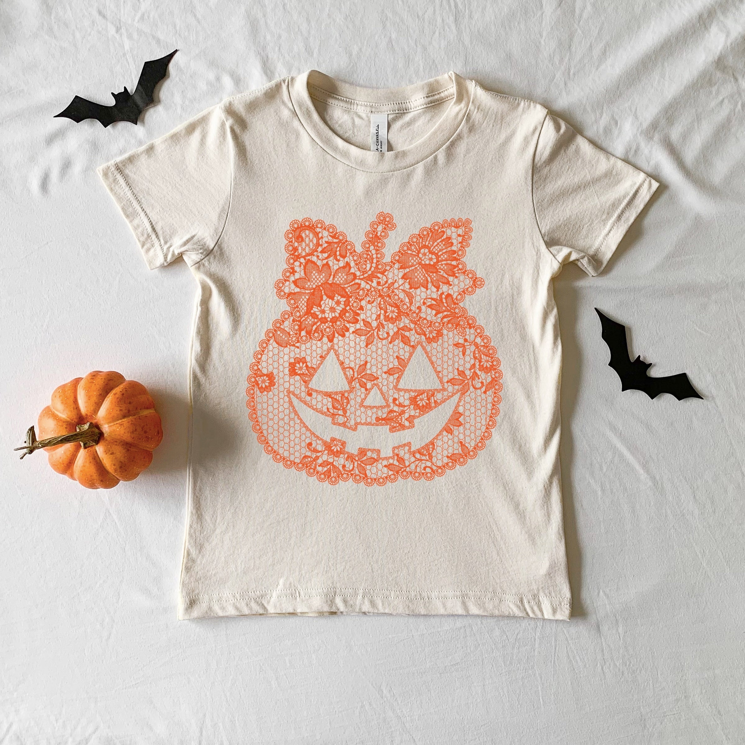 Pumpkin Doily Coquette - Youth Short Sleeve Graphic T-Shirt and Toddler Short Sleeve Graphic T-Shirt