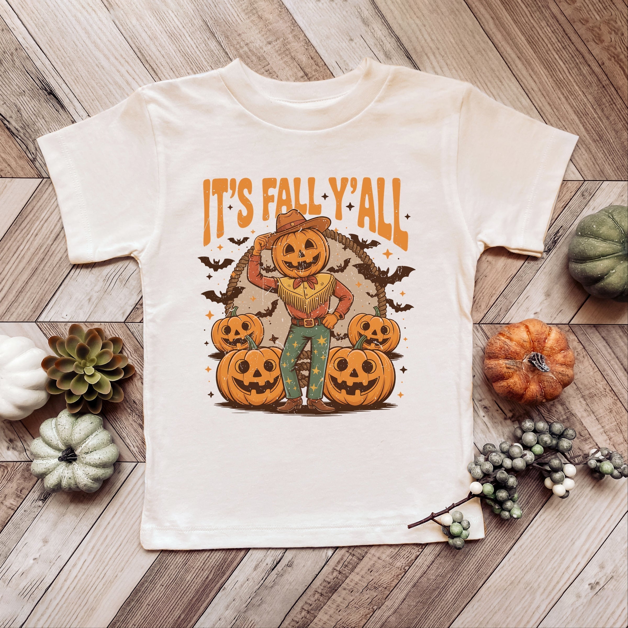 It's Fall Y'all Pumpkin Cowboy - Youth Short Sleeve Graphic T-Shirt and Toddler Short Sleeve Graphic T-Shirt