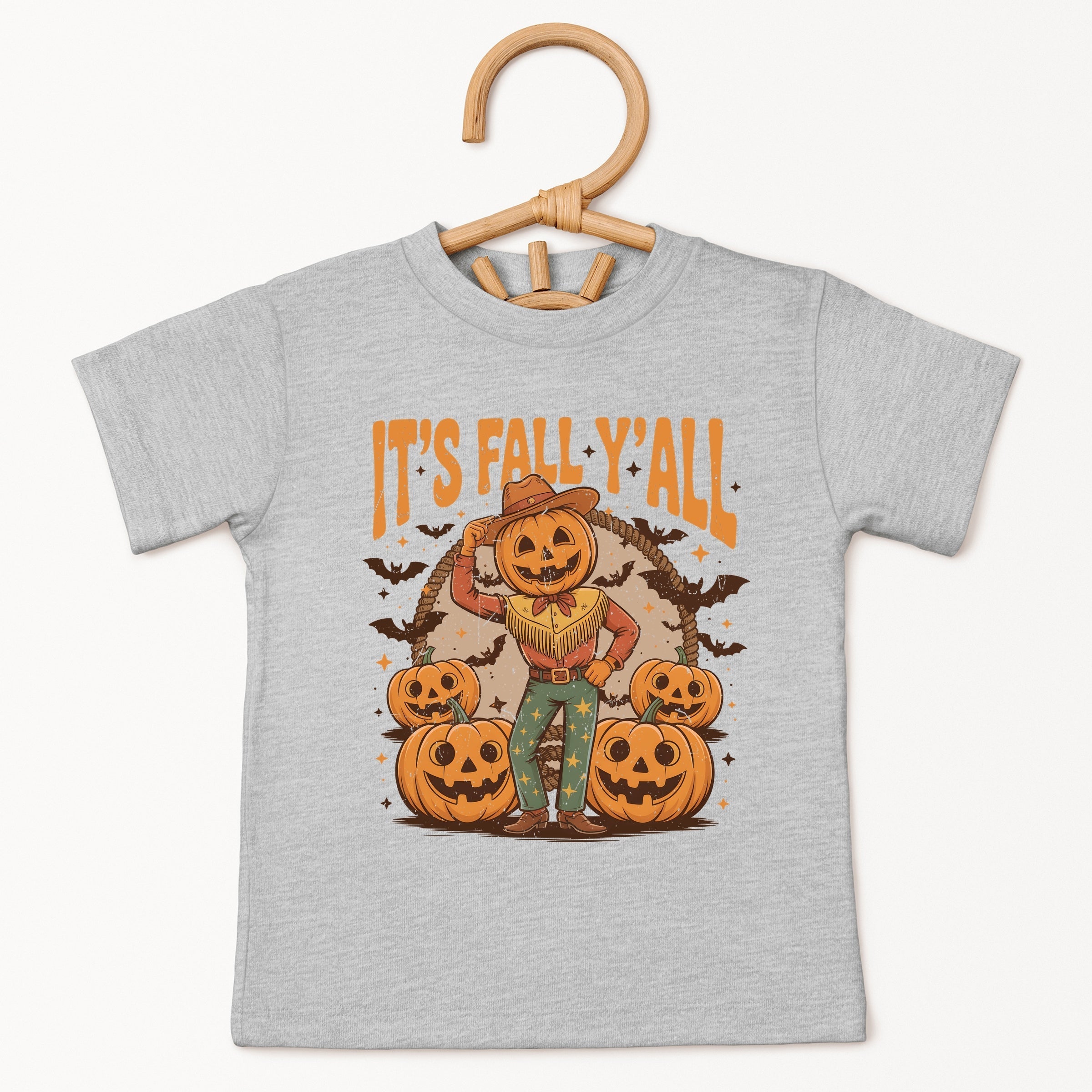 It's Fall Y'all Pumpkin Cowboy - Youth Short Sleeve Graphic T-Shirt and Toddler Short Sleeve Graphic T-Shirt
