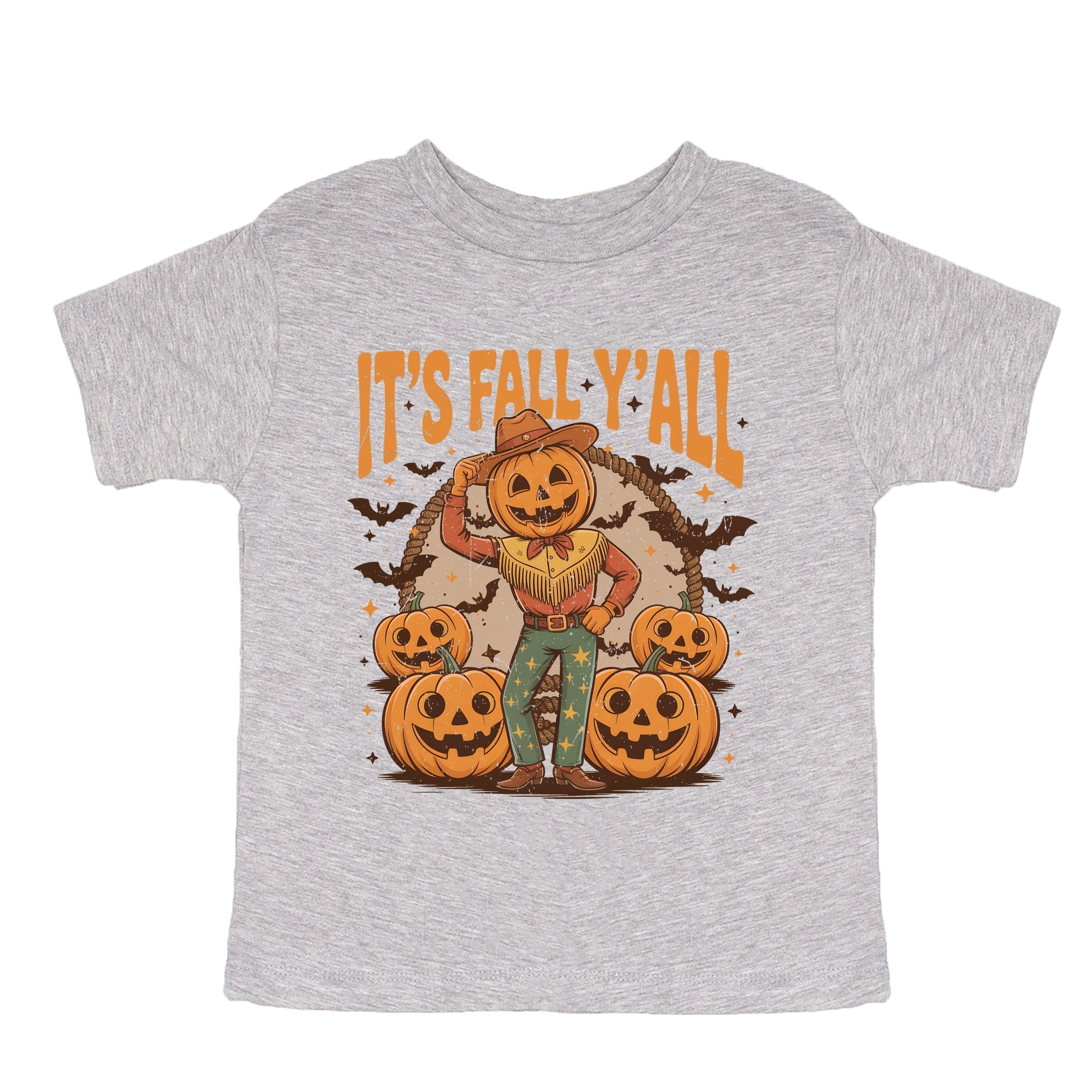 It's Fall Y'all Pumpkin Cowboy - Youth Short Sleeve Graphic T-Shirt and Toddler Short Sleeve Graphic T-Shirt