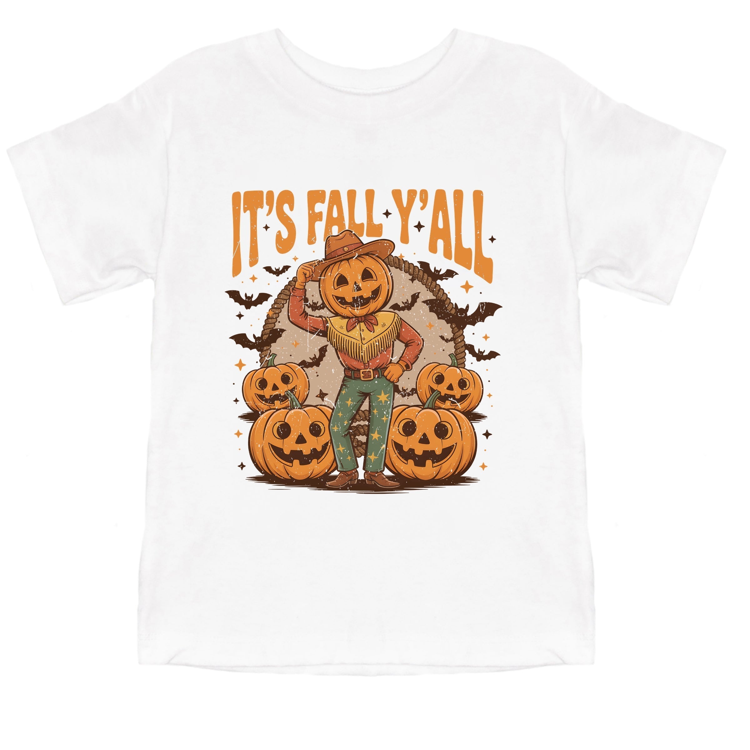 It's Fall Y'all Pumpkin Cowboy - Youth Short Sleeve Graphic T-Shirt and Toddler Short Sleeve Graphic T-Shirt