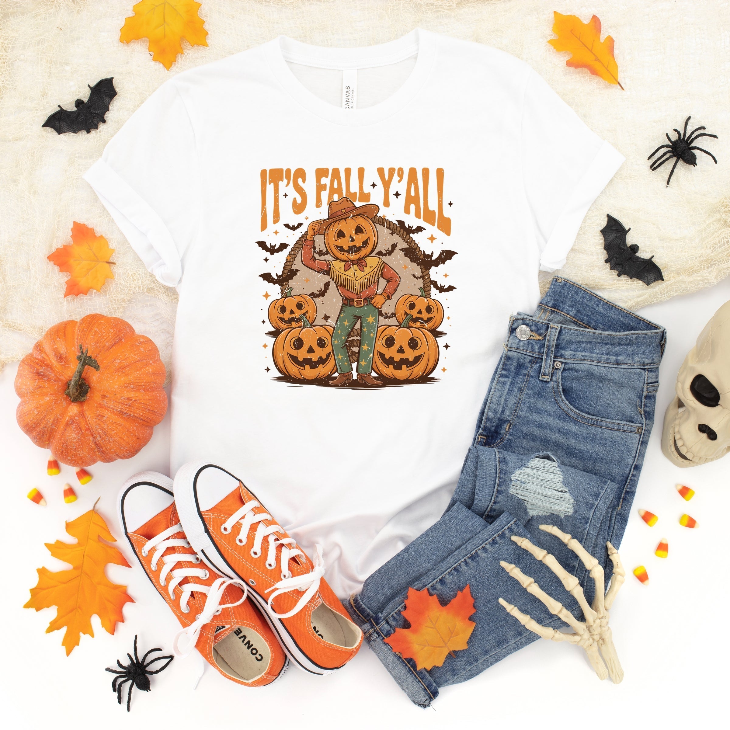 It's Fall Y'all Pumpkin Cowboy - Youth Short Sleeve Graphic T-Shirt and Toddler Short Sleeve Graphic T-Shirt
