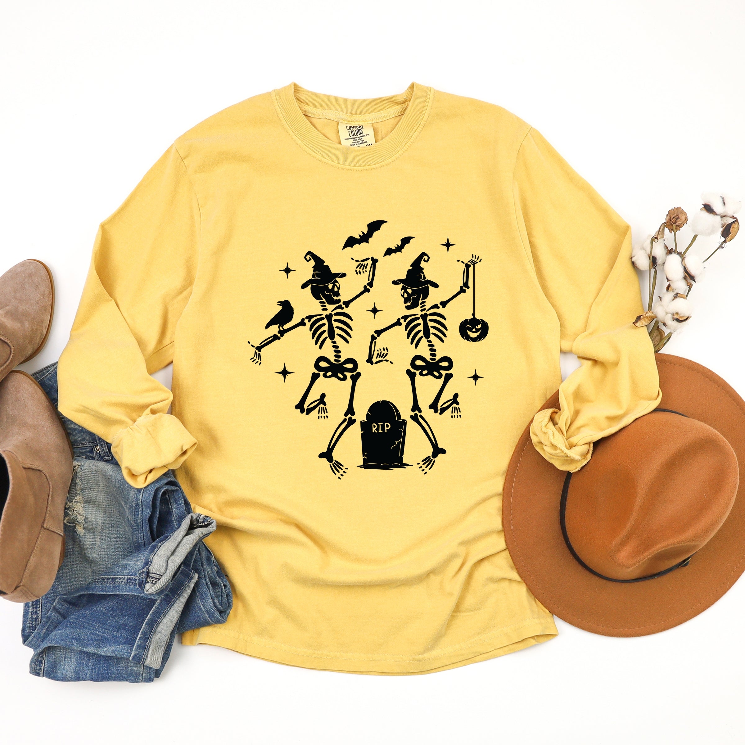 Two Skeletons Dancing Grave - Garment Dyed Long Sleeve