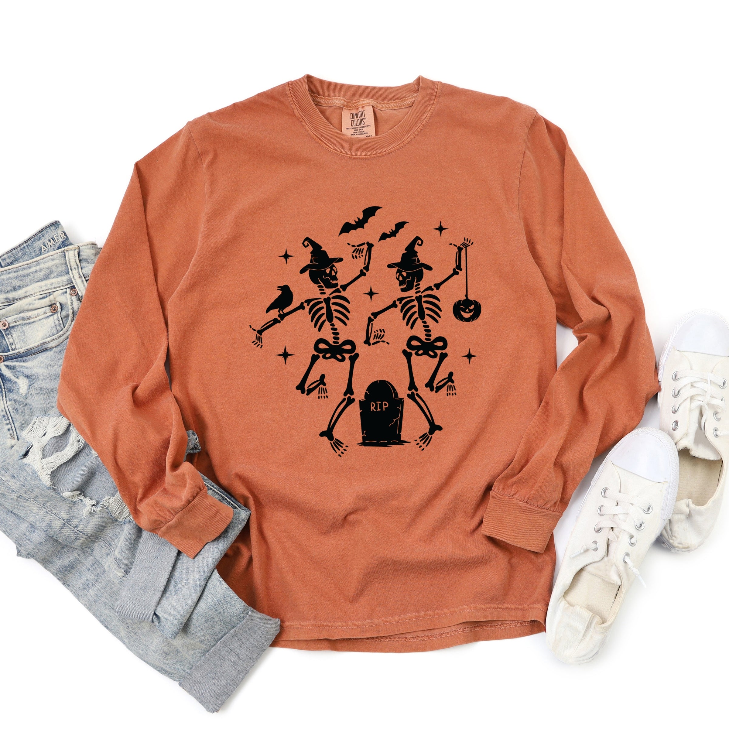 Two Skeletons Dancing Grave - Garment Dyed Long Sleeve