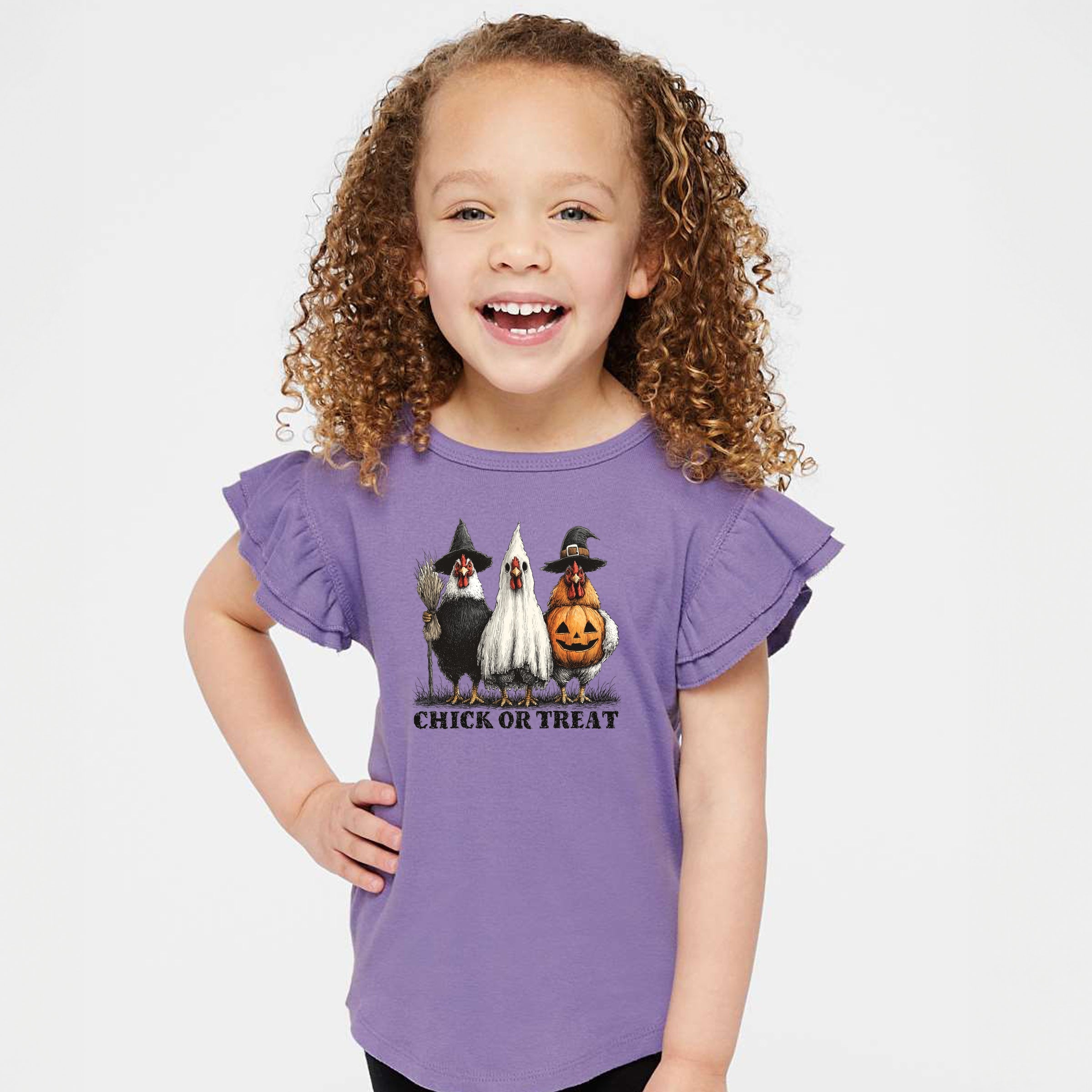 Chick or Treat Halloween Chickens - Flutter Sleeve Graphic T-Shirt