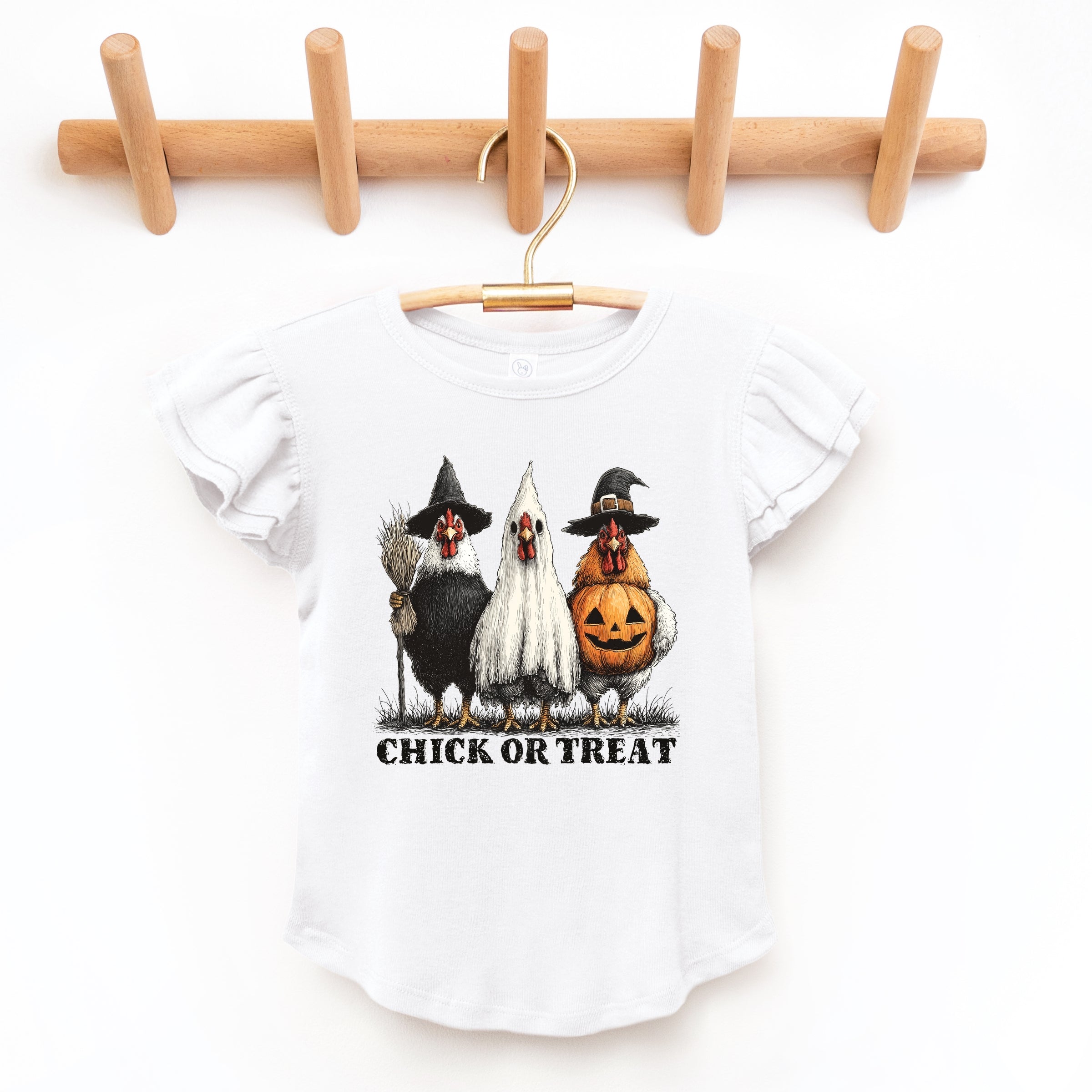 Chick or Treat Halloween Chickens - Flutter Sleeve Graphic T-Shirt