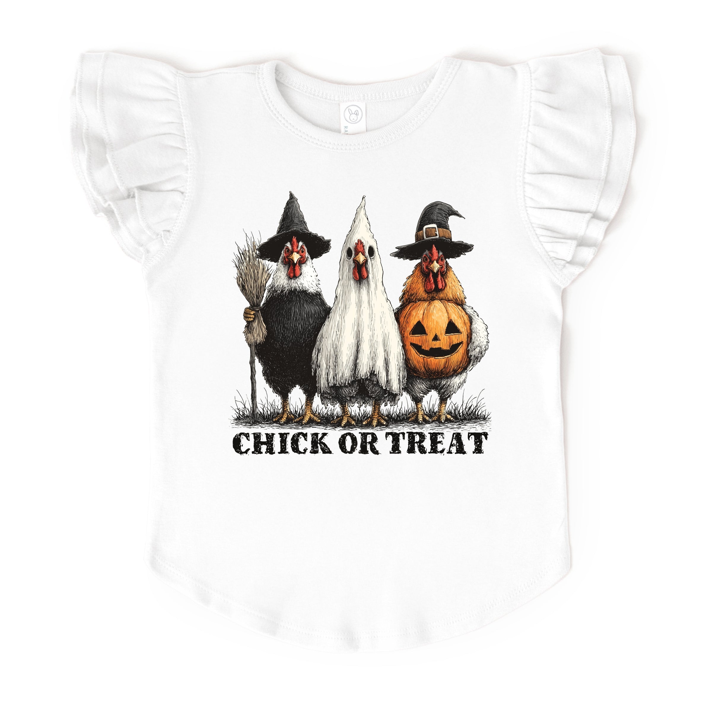 Chick or Treat Halloween Chickens - Flutter Sleeve Graphic T-Shirt