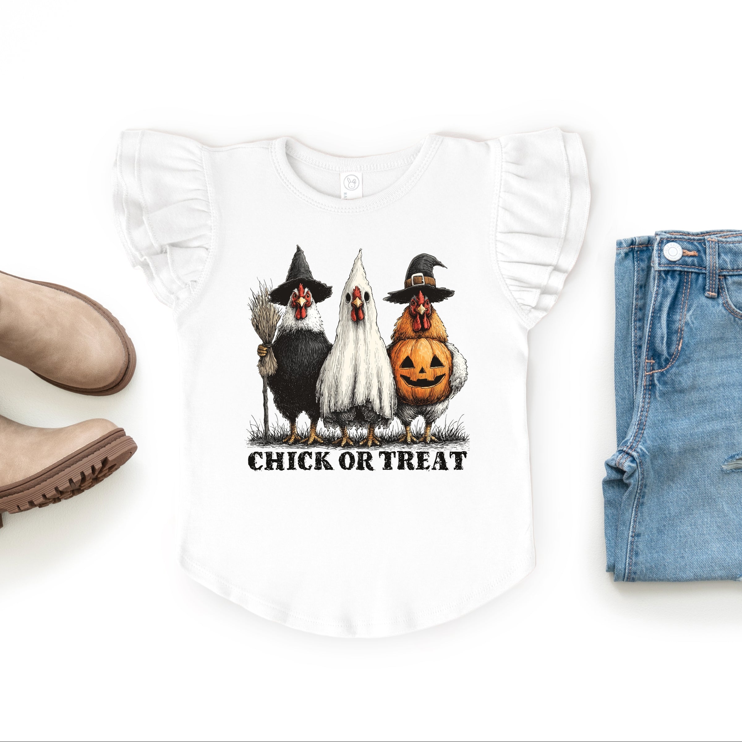 Chick or Treat Halloween Chickens - Flutter Sleeve Graphic T-Shirt